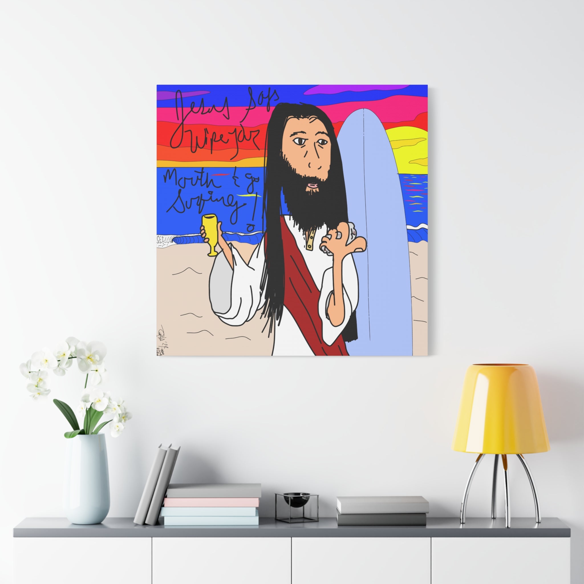 Jesus Surfs - Wipe Your Mouth & Go Surf - Matte Canvas, Stretched, 1.25"
