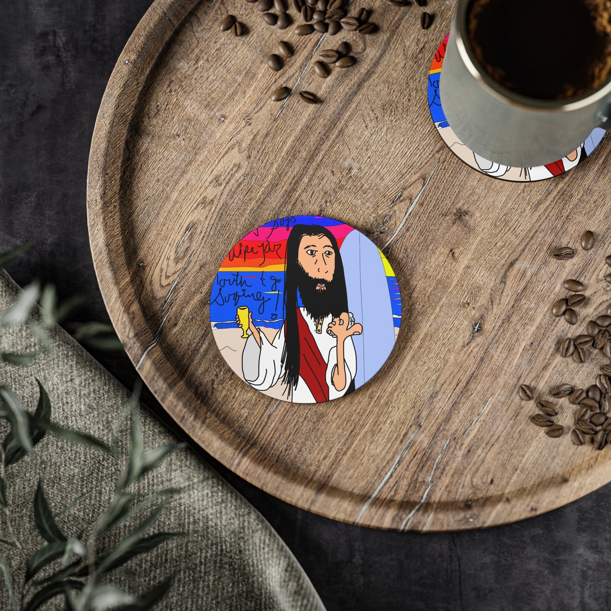 Jesus Surfs - Wipe Your Mouth & Go Surf - Coasters