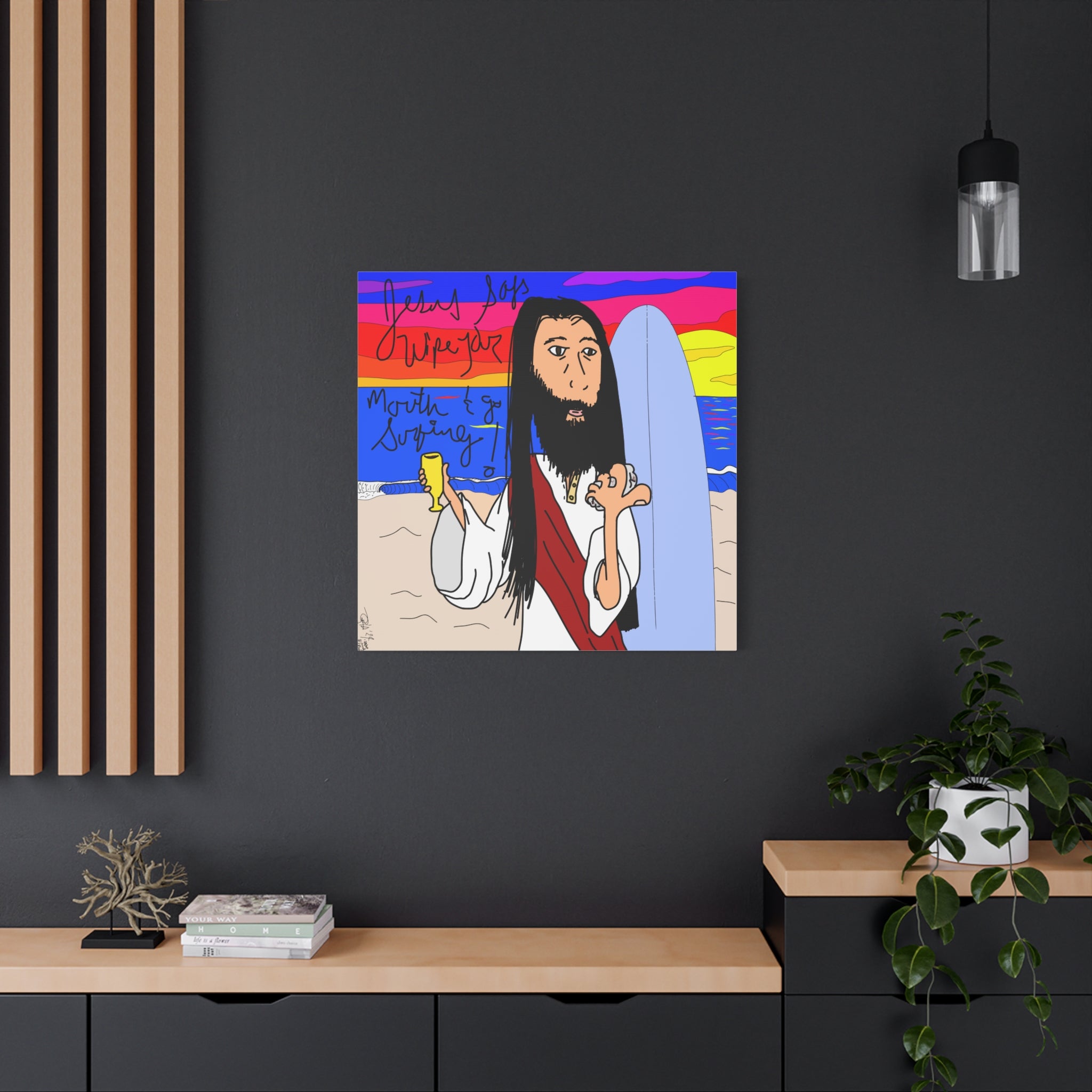 Jesus Surfs - Wipe Your Mouth & Go Surf - Matte Canvas, Stretched, 1.25"