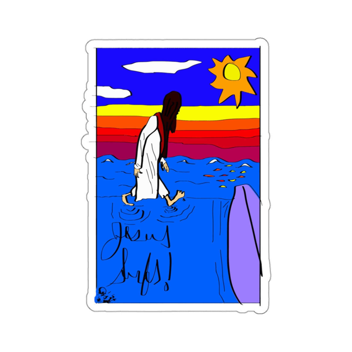 Jesus Surfs “Walks On Water” Kiss-Cut Stickers