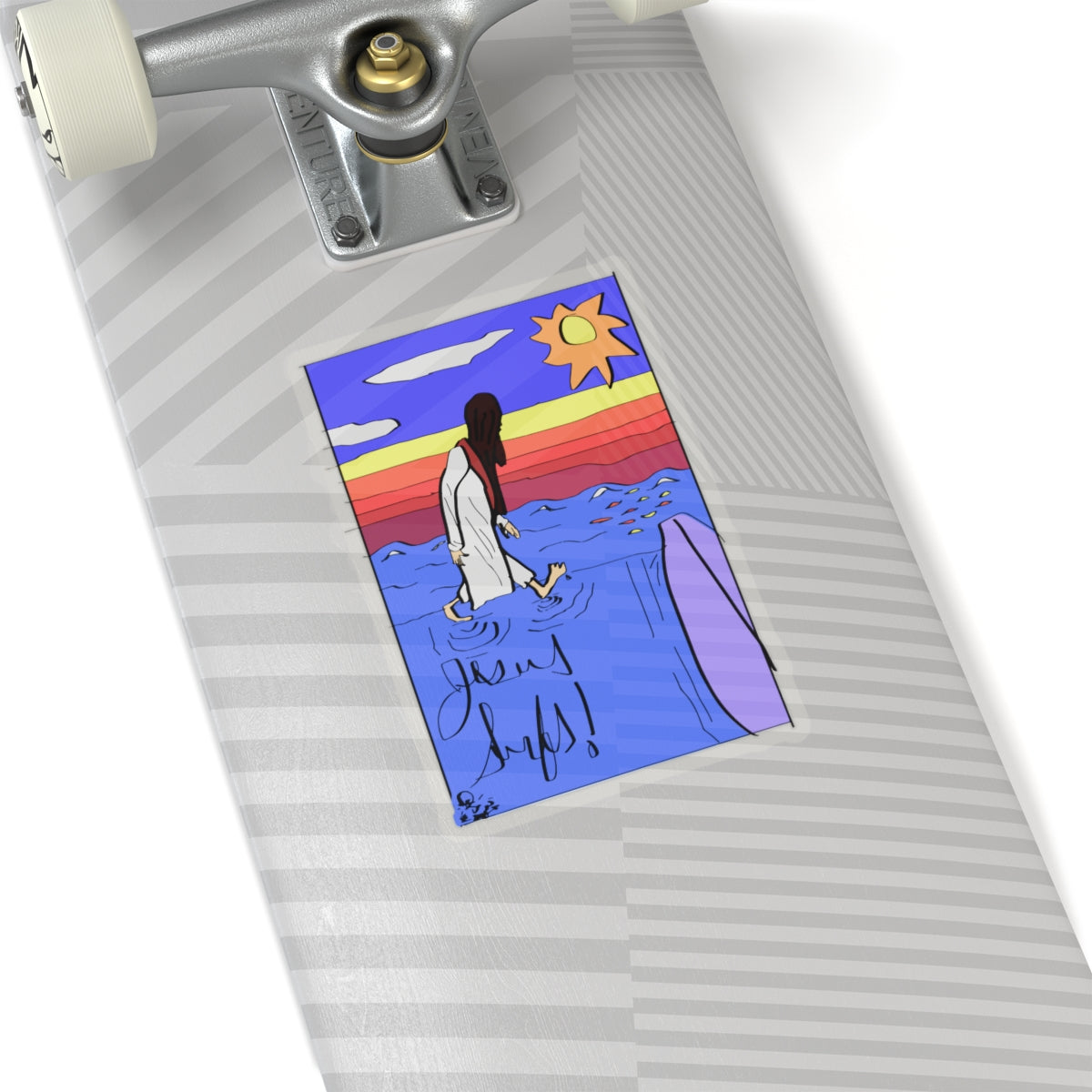 Jesus Surfs “Walks On Water” Kiss-Cut Stickers