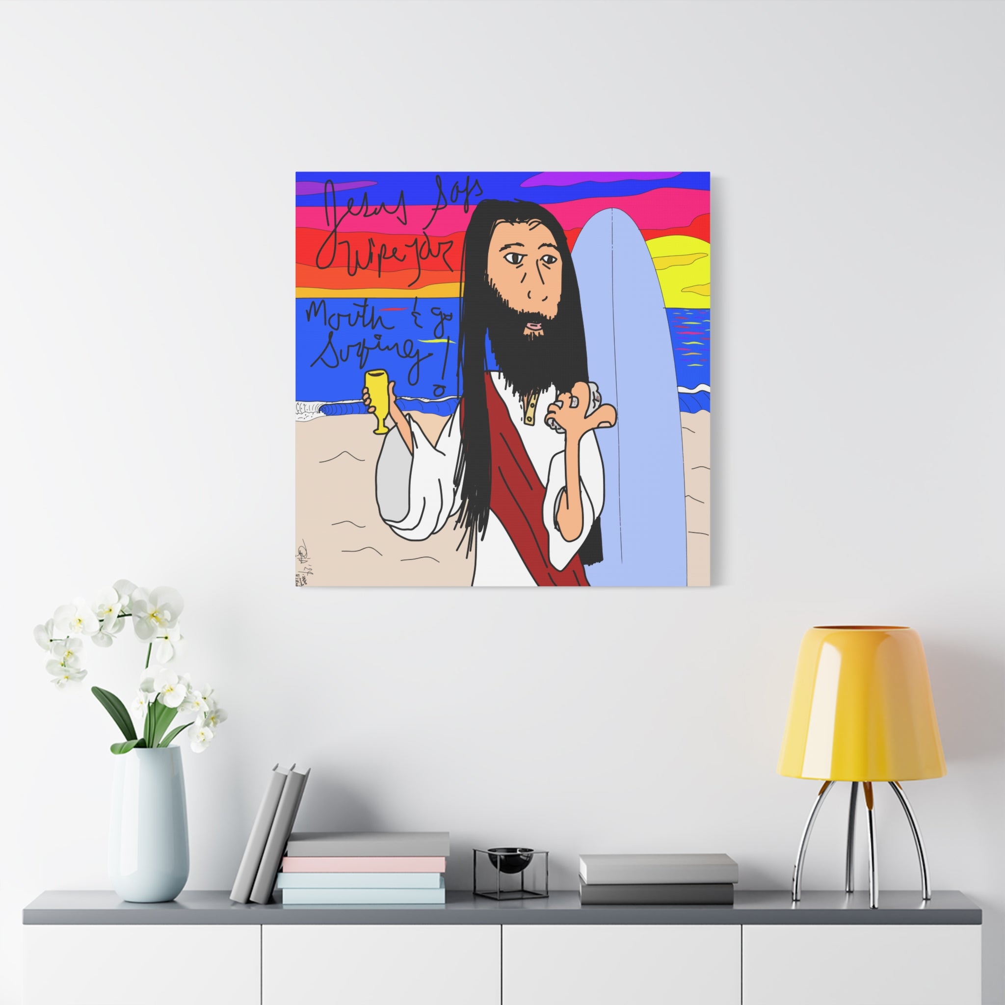 Jesus Surfs - Wipe Your Mouth & Go Surf - Matte Canvas, Stretched, 1.25"