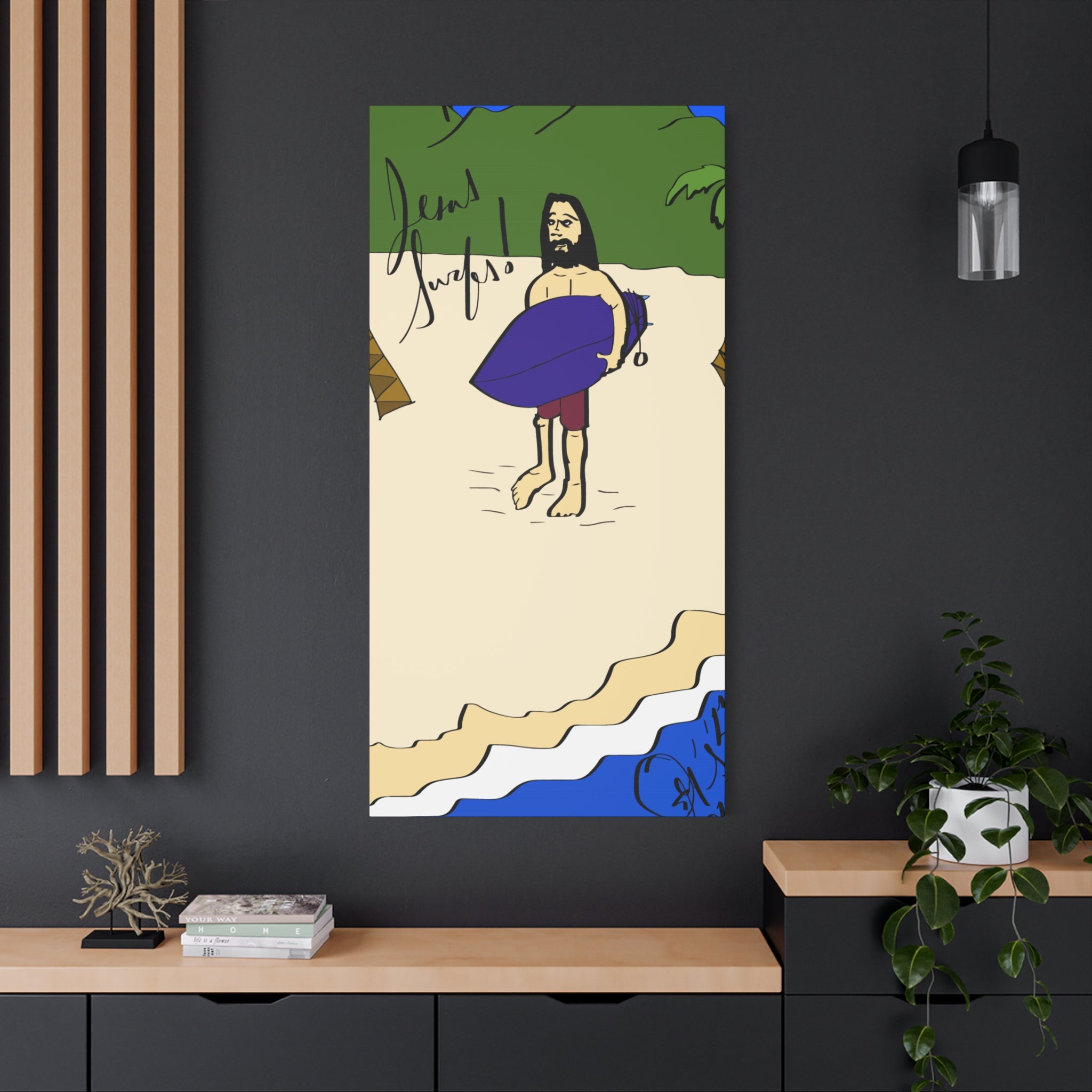 Jesus Surfs - Wave Check - Matte Canvas