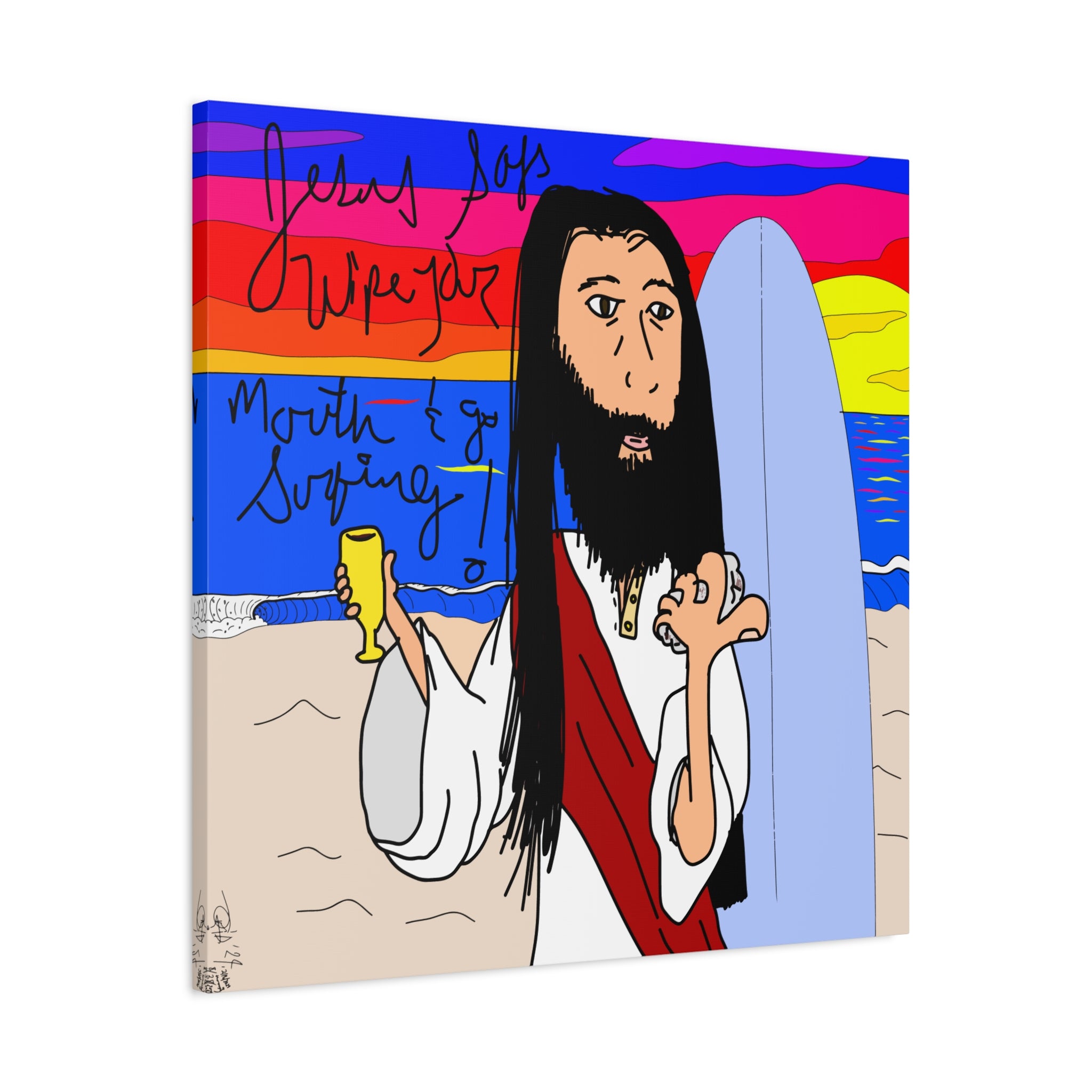 Jesus Surfs - Wipe Your Mouth & Go Surf - Matte Canvas, Stretched, 1.25"