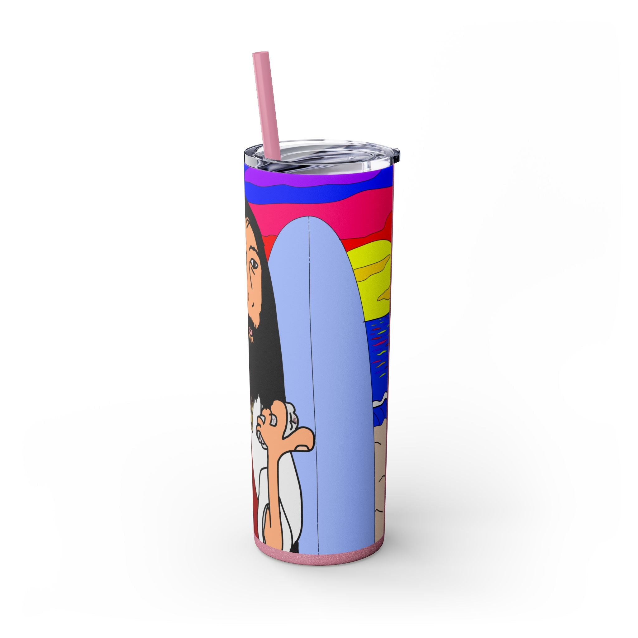 Jesus Surfs - Wipe Your Mouth & Go Surf - Skinny Tumbler with Straw, 20oz