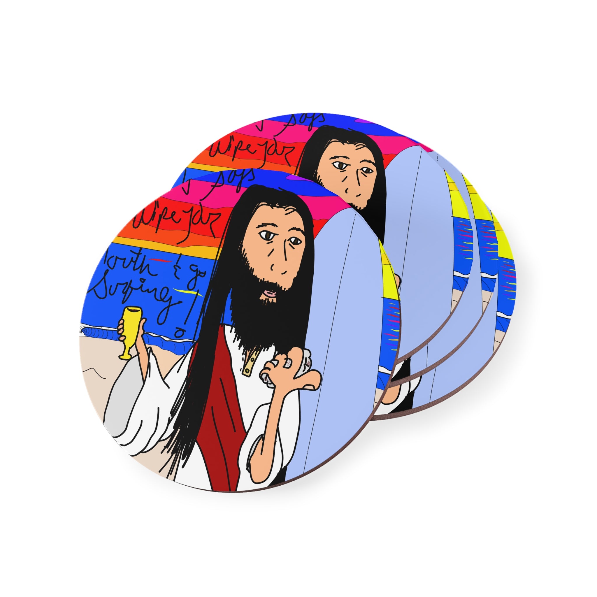 Jesus Surfs - Wipe Your Mouth & Go Surf - Coasters