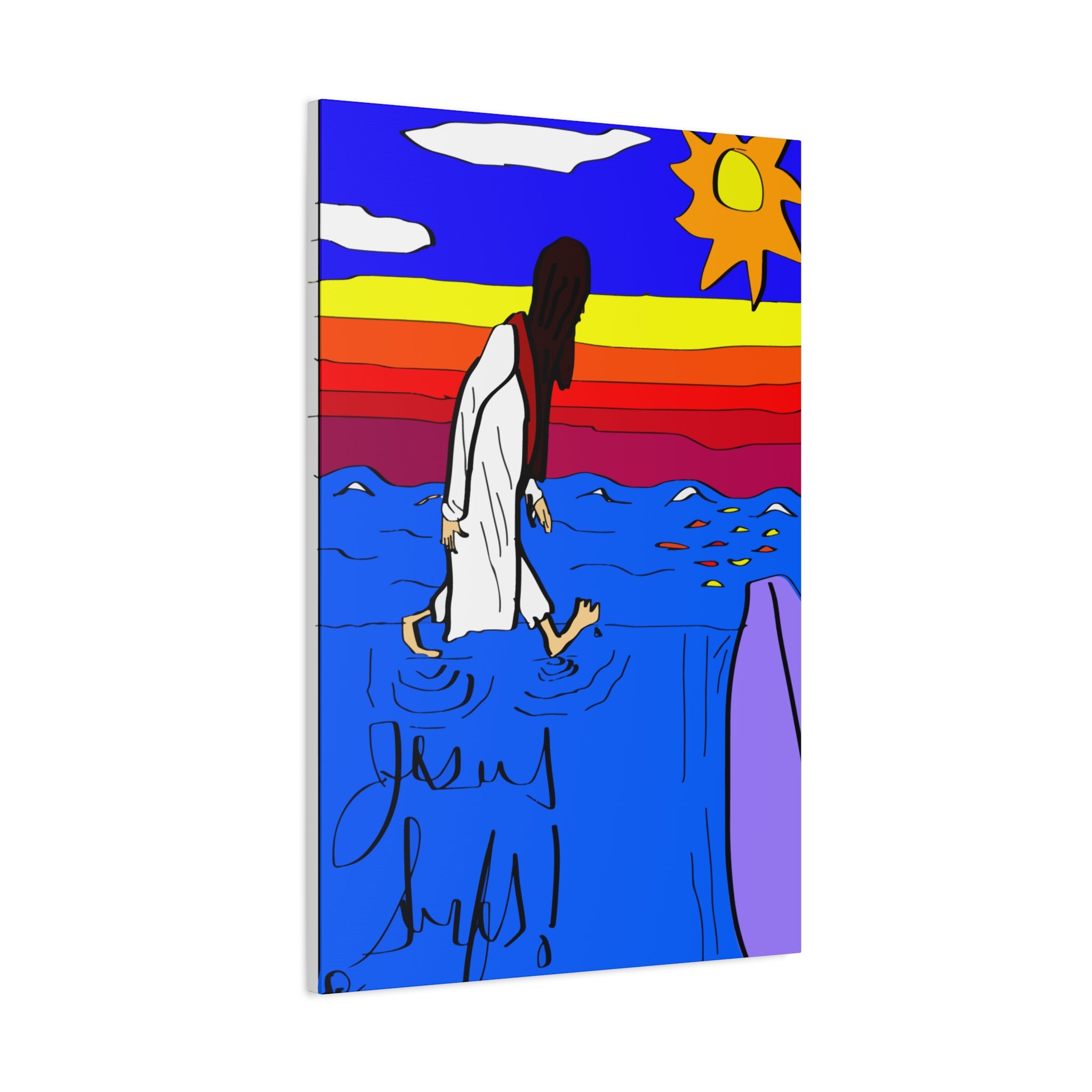 Jesus Surfs “ Walks On Water” Matte Canvas, Stretched, 1.25"