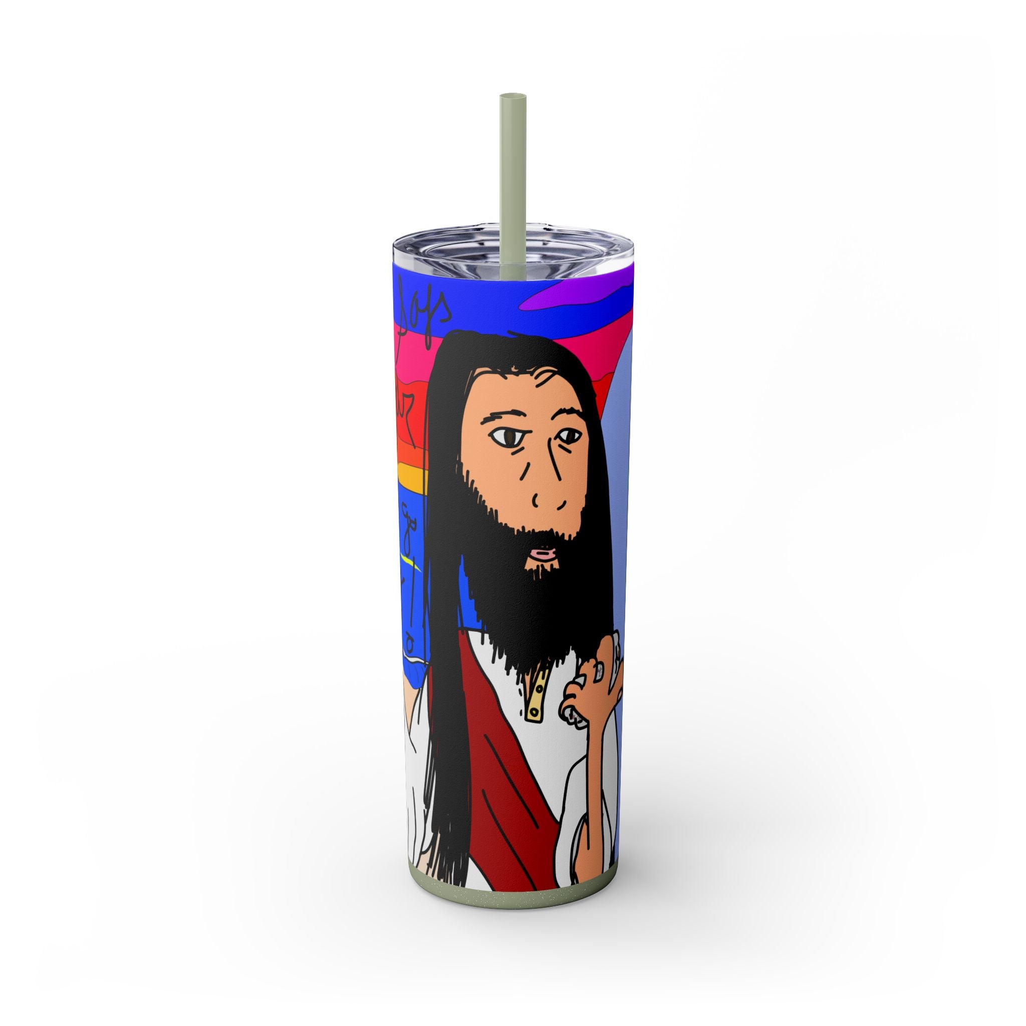 Jesus Surfs - Wipe Your Mouth & Go Surf - Skinny Tumbler with Straw, 20oz