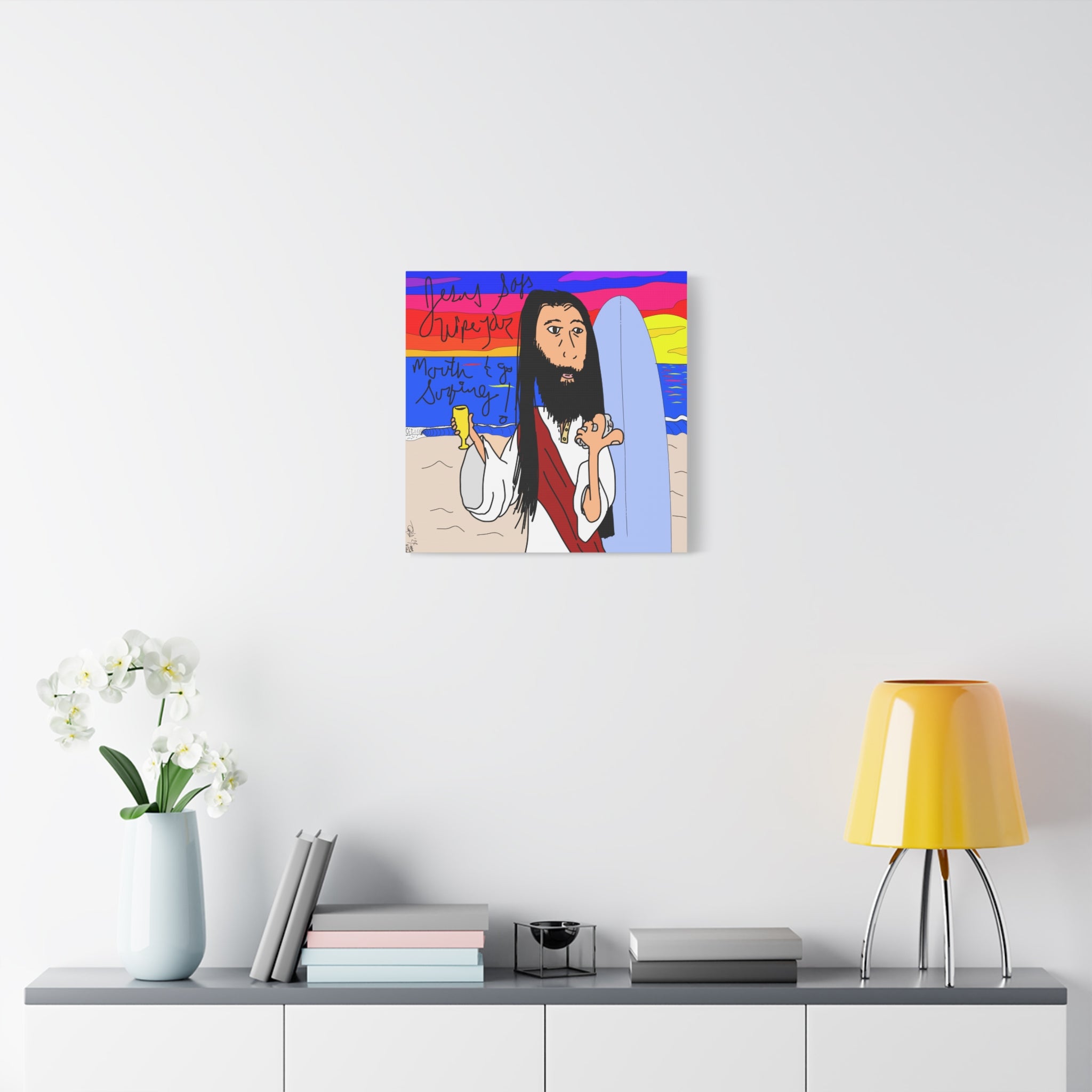 Jesus Surfs - Wipe Your Mouth & Go Surf - Matte Canvas, Stretched, 1.25"