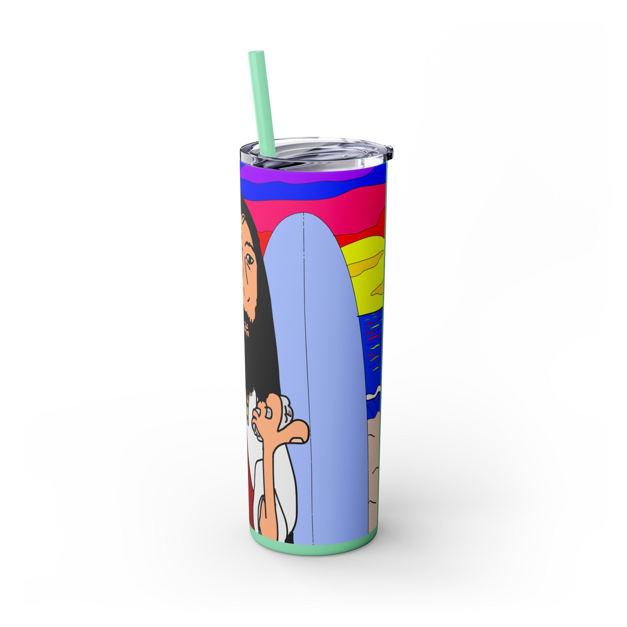 Jesus Surfs - Wipe Your Mouth & Go Surf - Skinny Tumbler with Straw, 20oz