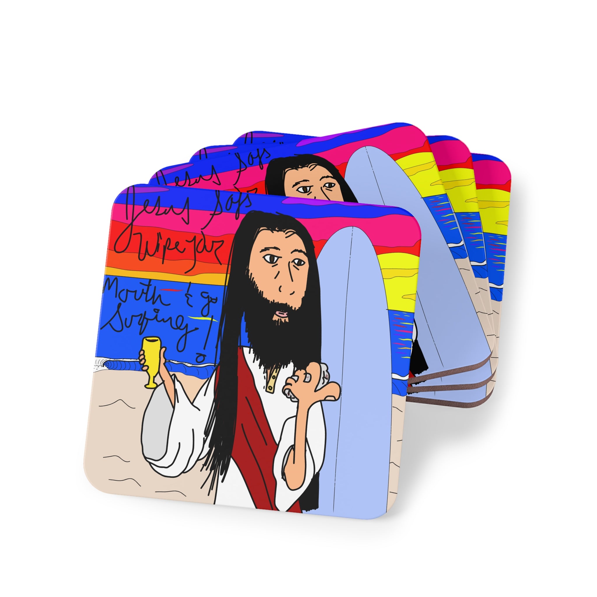 Jesus Surfs - Wipe Your Mouth & Go Surf - Coasters