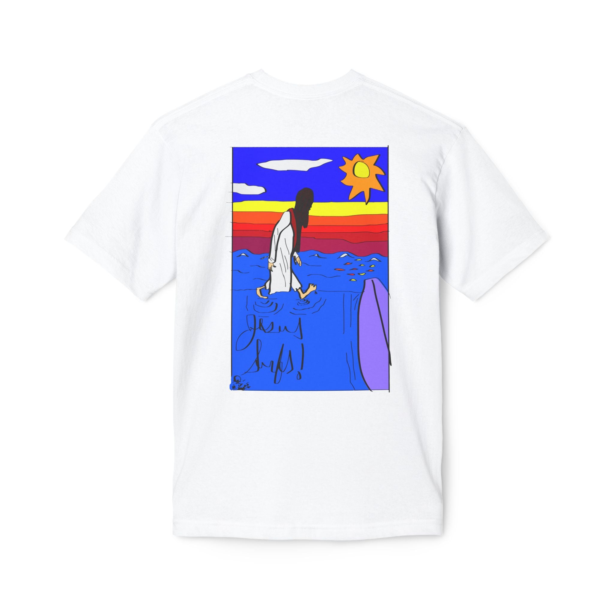 Jesus Surfs “Walks On Water” Unisex Deluxe T-shirt