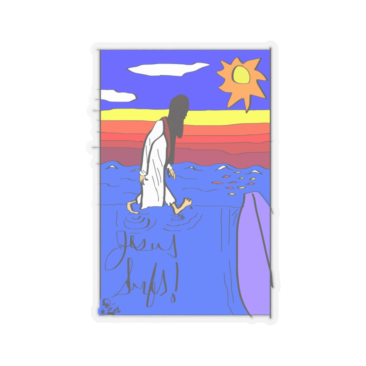Jesus Surfs “Walks On Water” Kiss-Cut Stickers