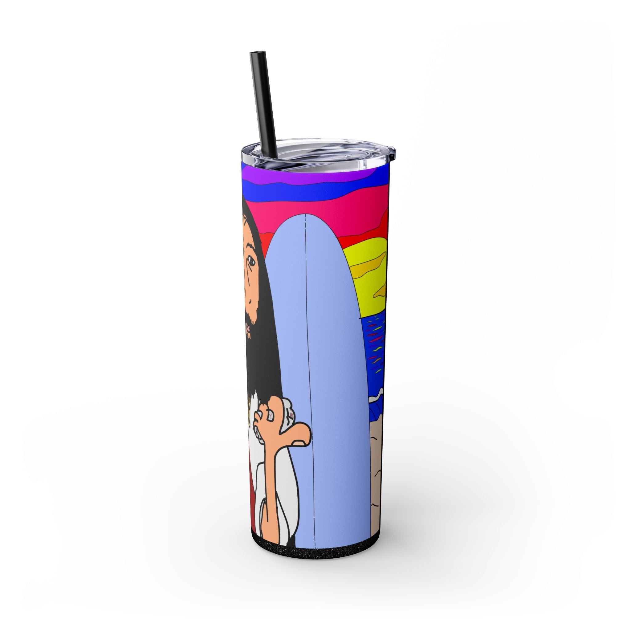 Jesus Surfs - Wipe Your Mouth & Go Surf - Skinny Tumbler with Straw, 20oz
