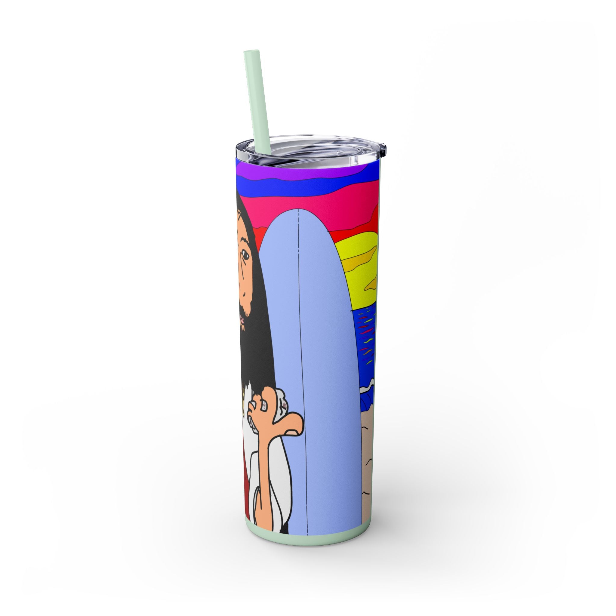 Jesus Surfs - Wipe Your Mouth & Go Surf - Skinny Tumbler with Straw, 20oz