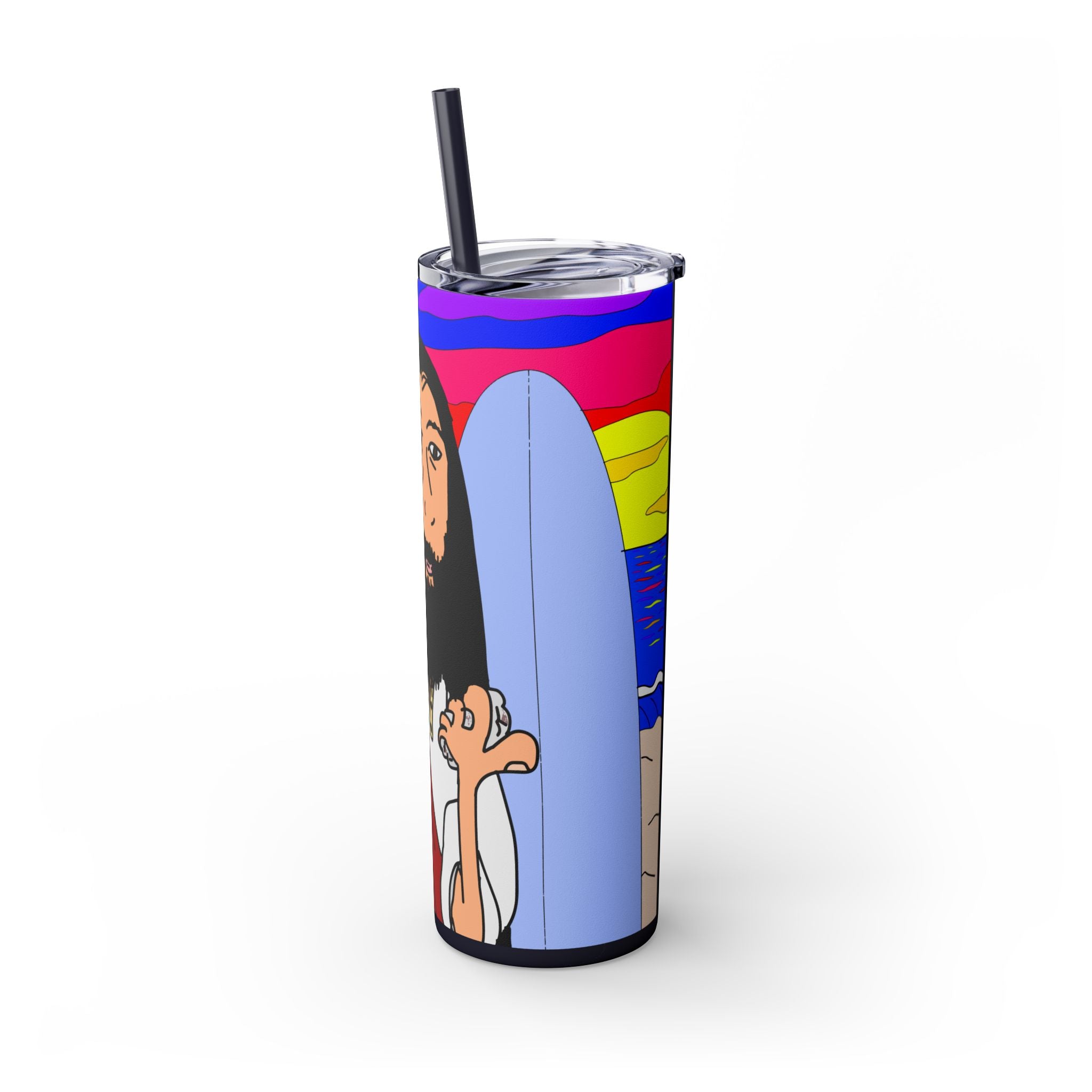 Jesus Surfs - Wipe Your Mouth & Go Surf - Skinny Tumbler with Straw, 20oz