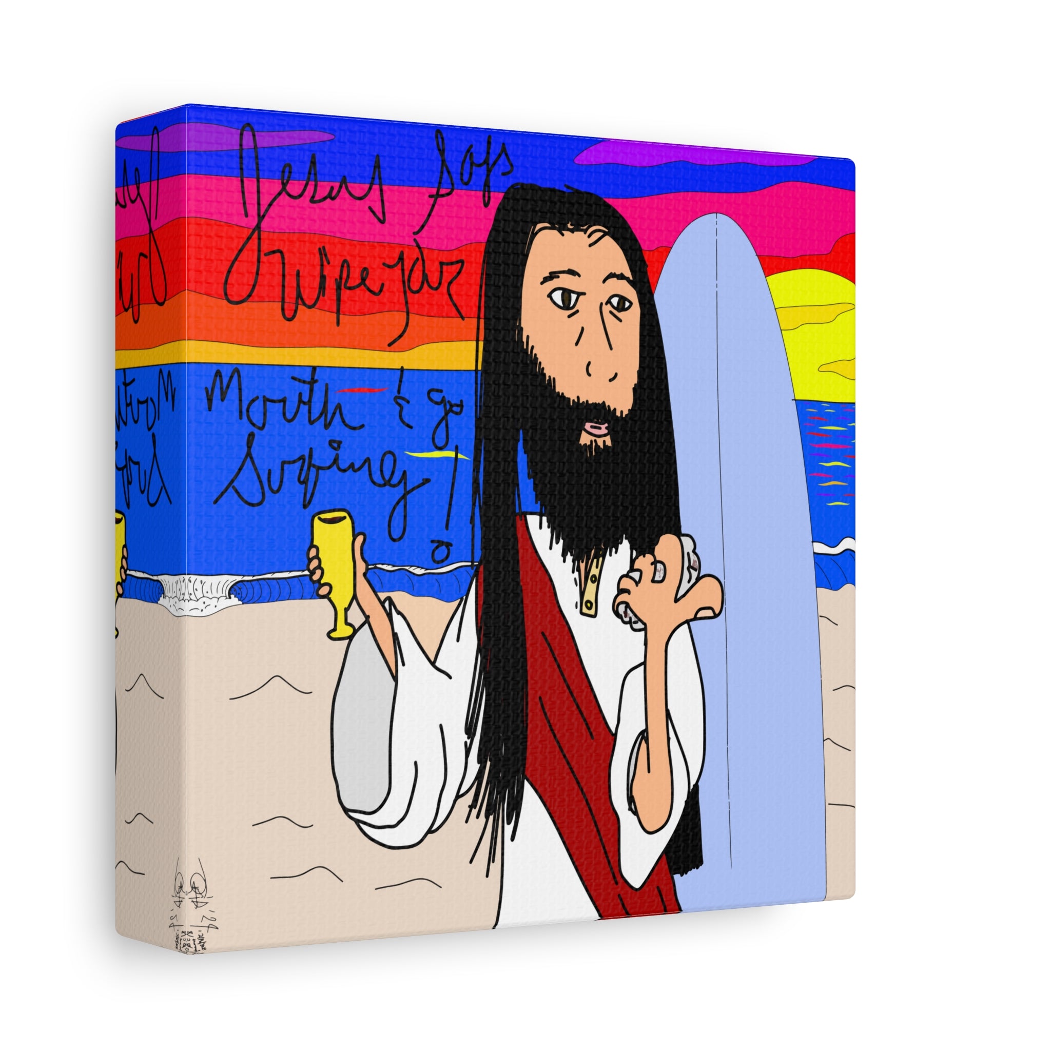 Jesus Surfs - Wipe Your Mouth & Go Surf - Matte Canvas, Stretched, 1.25"