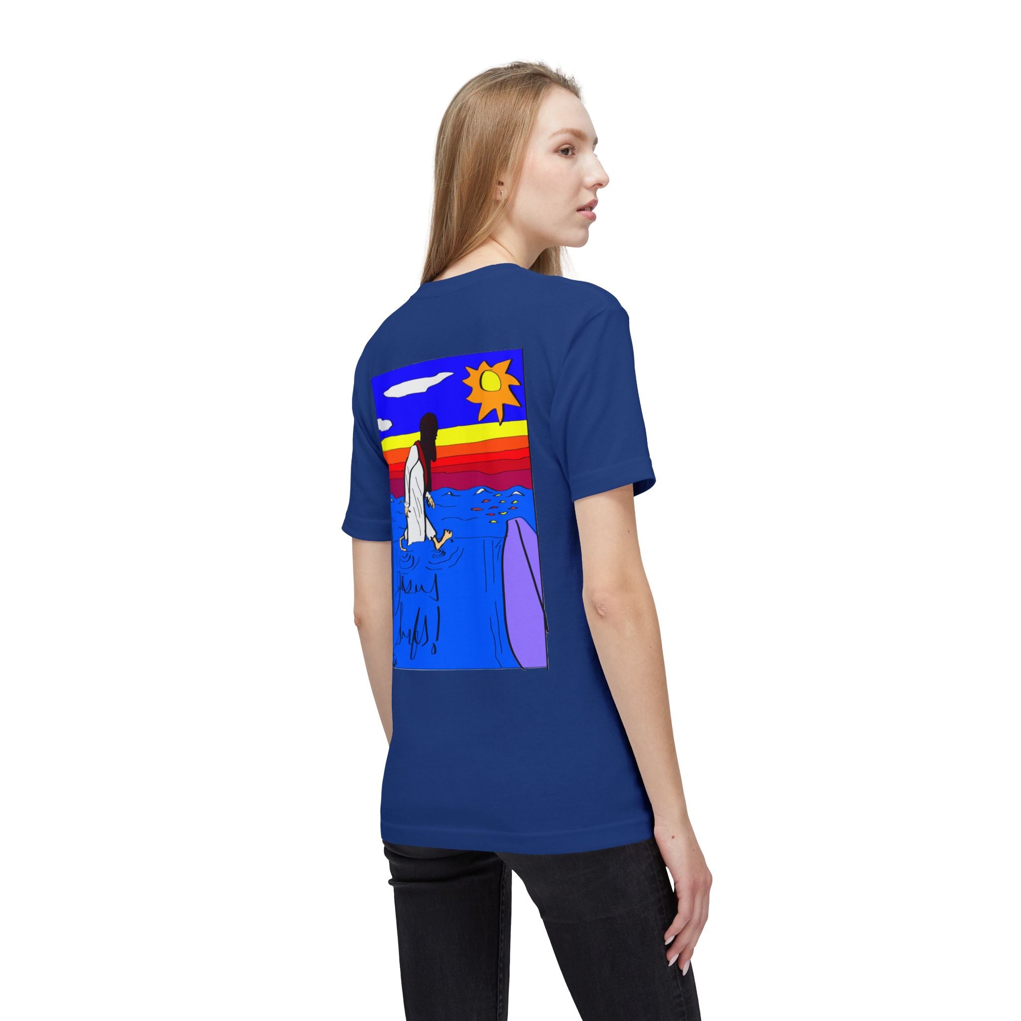 Jesus Surfs “Walks On Water” Unisex Deluxe T-shirt
