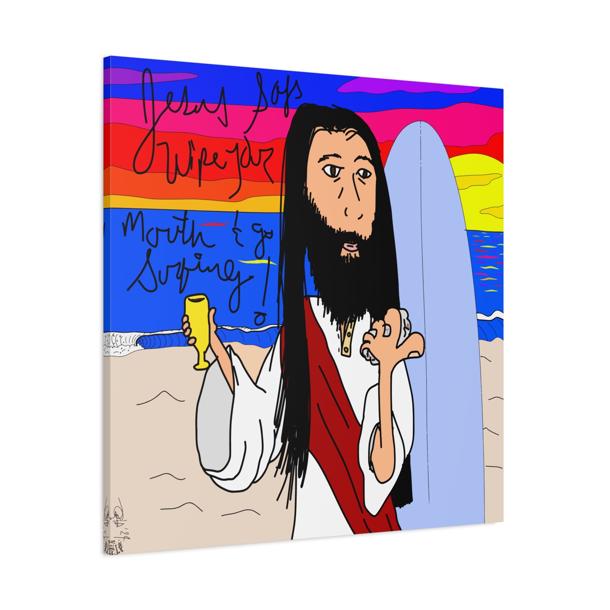 Jesus Surfs - Wipe Your Mouth & Go Surf - Matte Canvas, Stretched, 1.25"