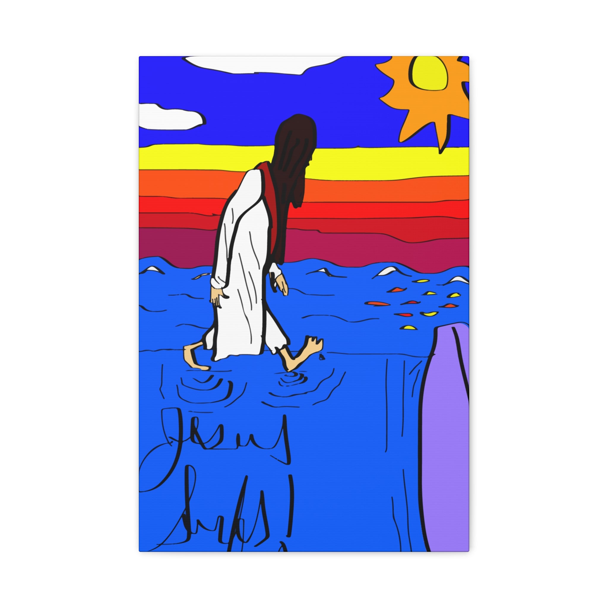 Jesus Surfs “ Walks On Water” Matte Canvas, Stretched, 1.25"