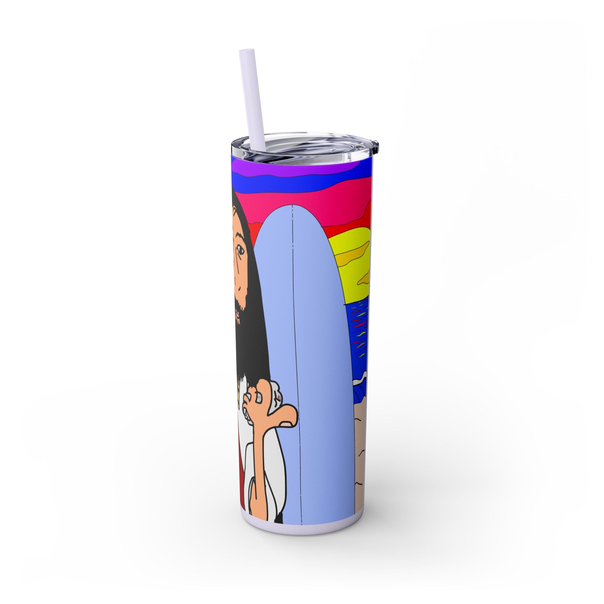 Jesus Surfs - Wipe Your Mouth & Go Surf - Skinny Tumbler with Straw, 20oz