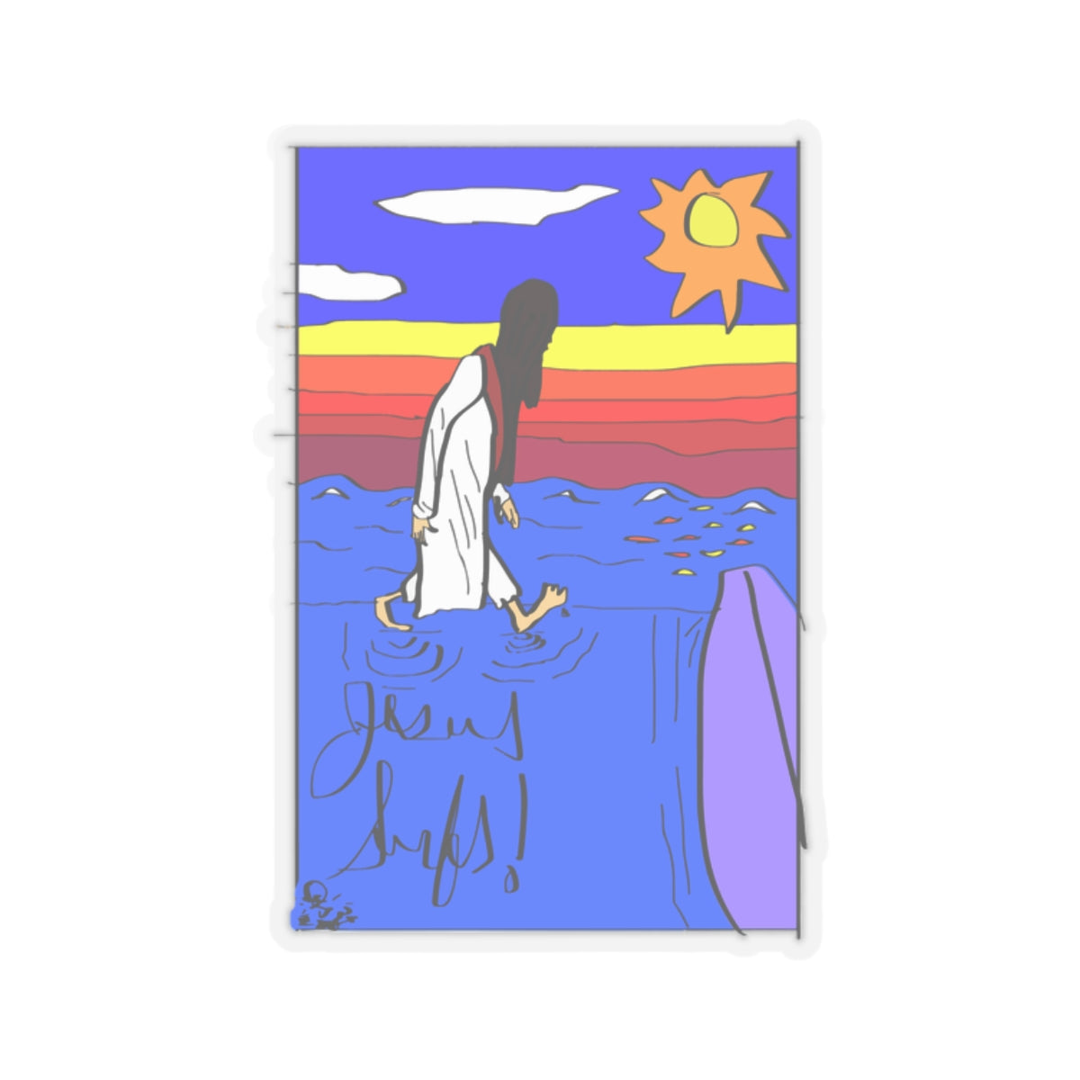 Jesus Surfs “Walks On Water” Kiss-Cut Stickers