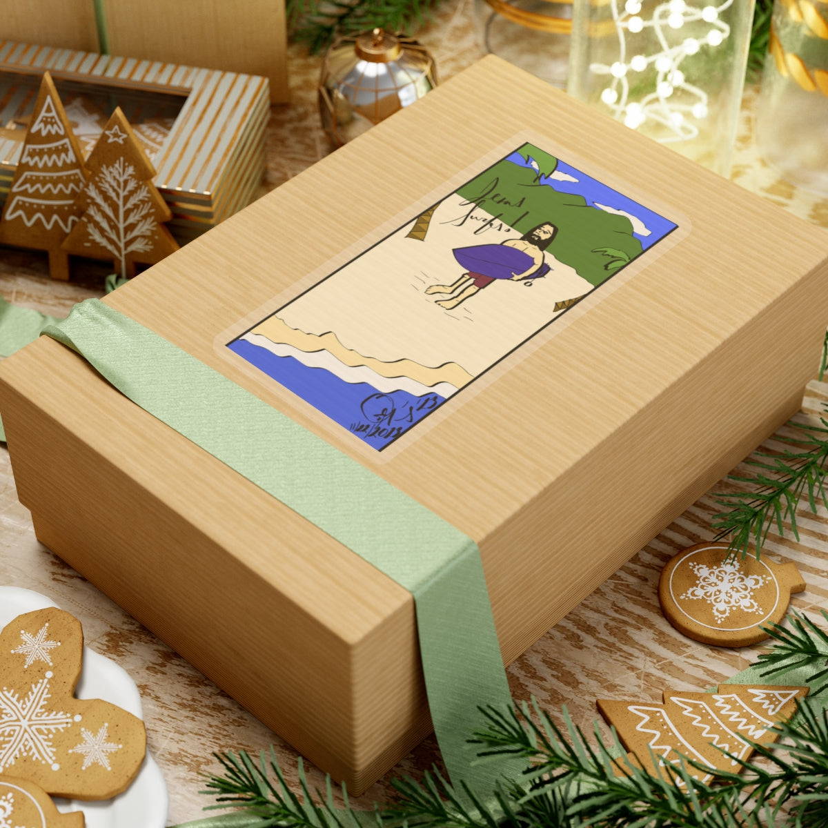 Jesus Surfs - Wave Check - Kiss-Cut Stickers