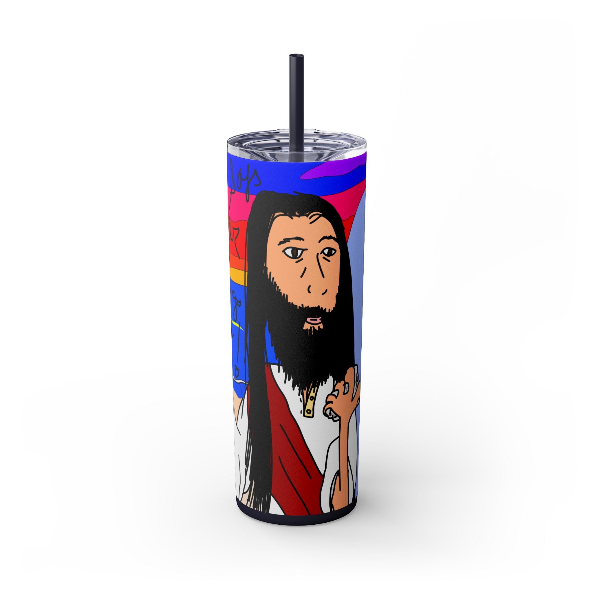 Jesus Surfs - Wipe Your Mouth & Go Surf - Skinny Tumbler with Straw, 20oz