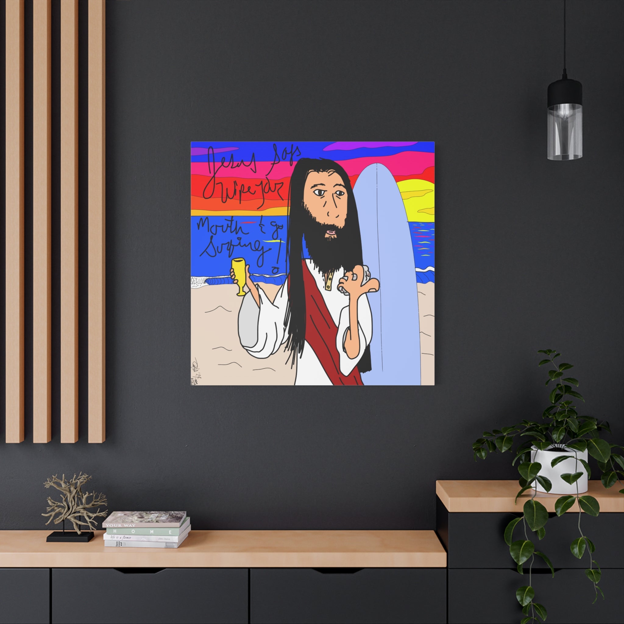 Jesus Surfs - Wipe Your Mouth & Go Surf - Matte Canvas, Stretched, 1.25"