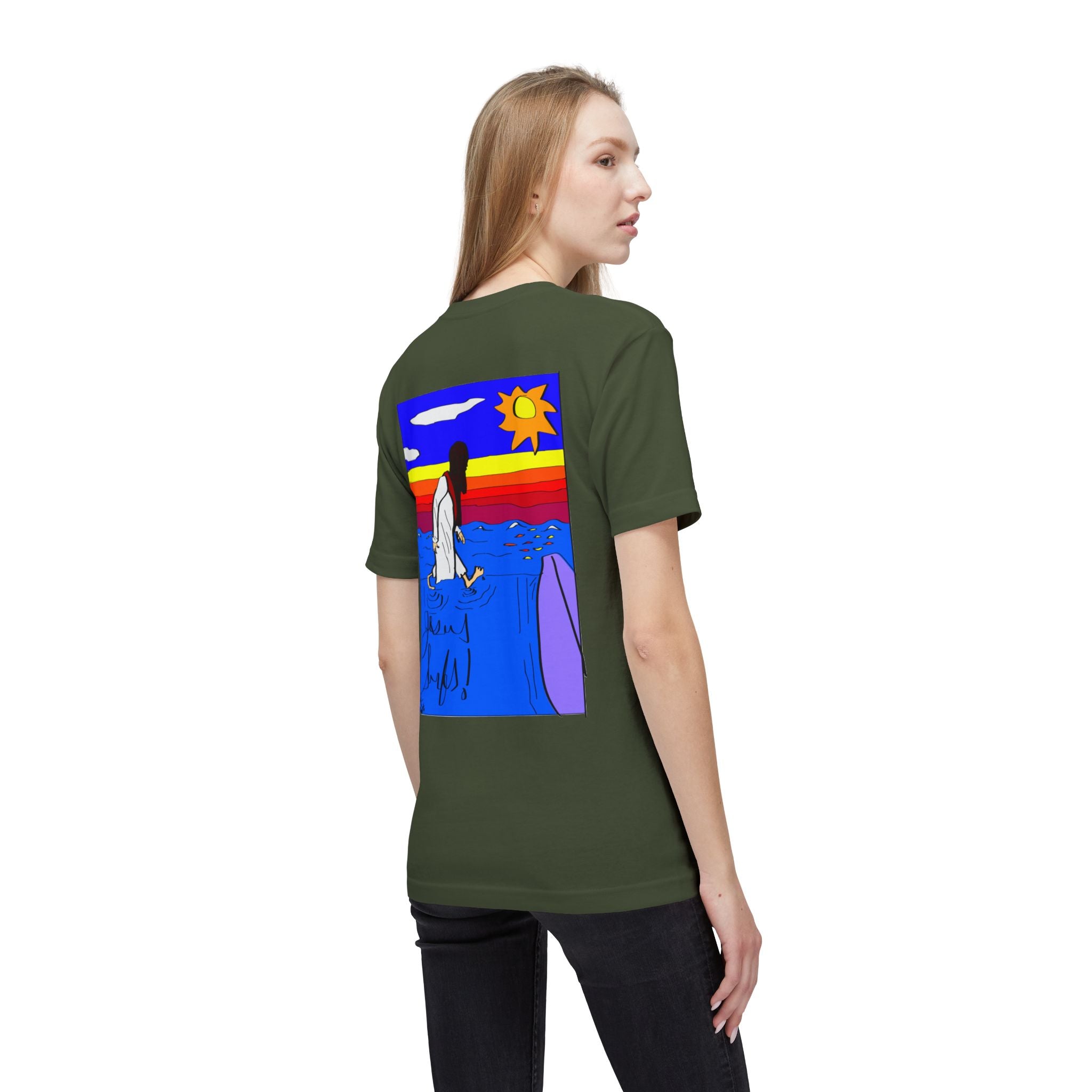 Jesus Surfs “Walks On Water” Unisex Deluxe T-shirt