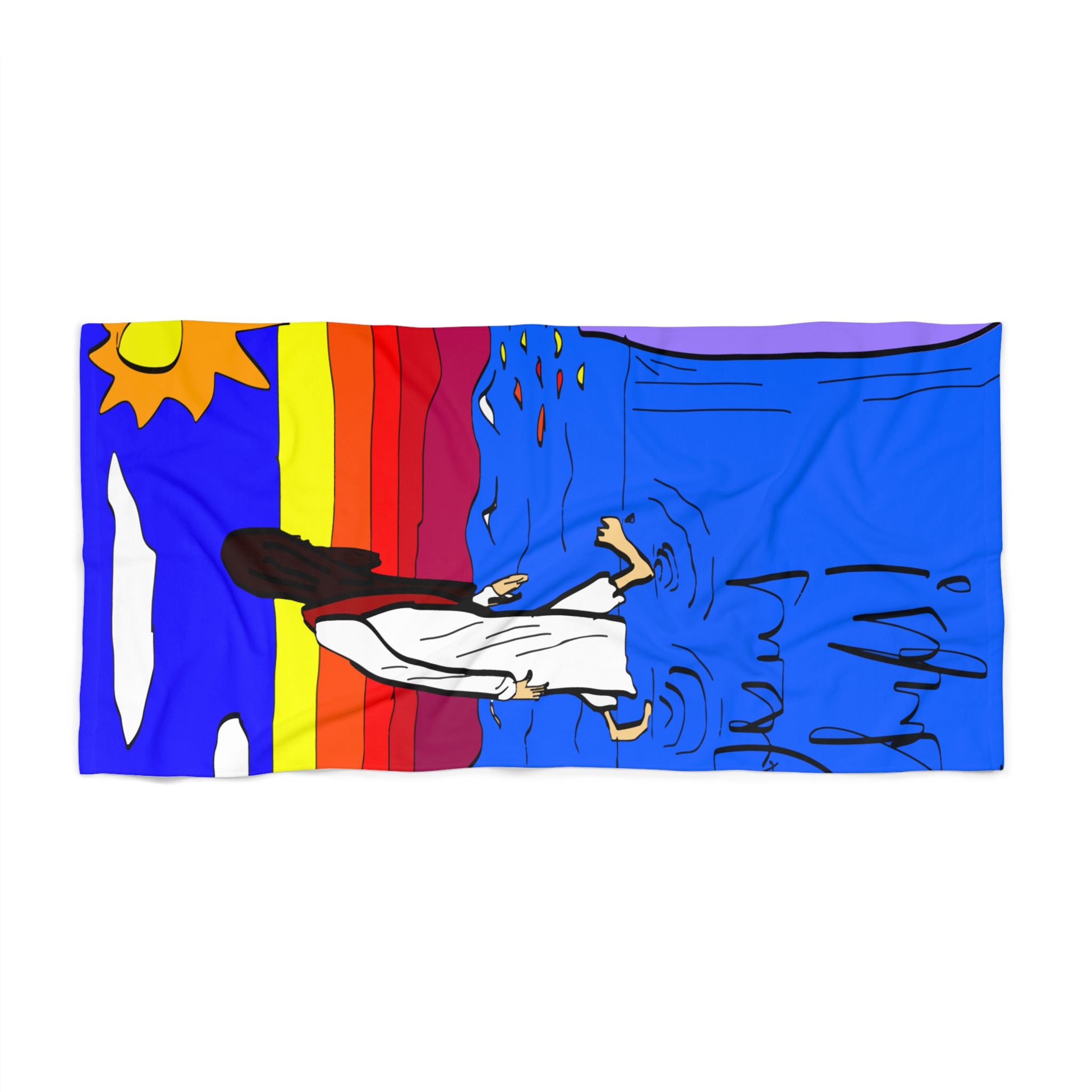 Jesus Surfs “Walks On Water” Beach Towel