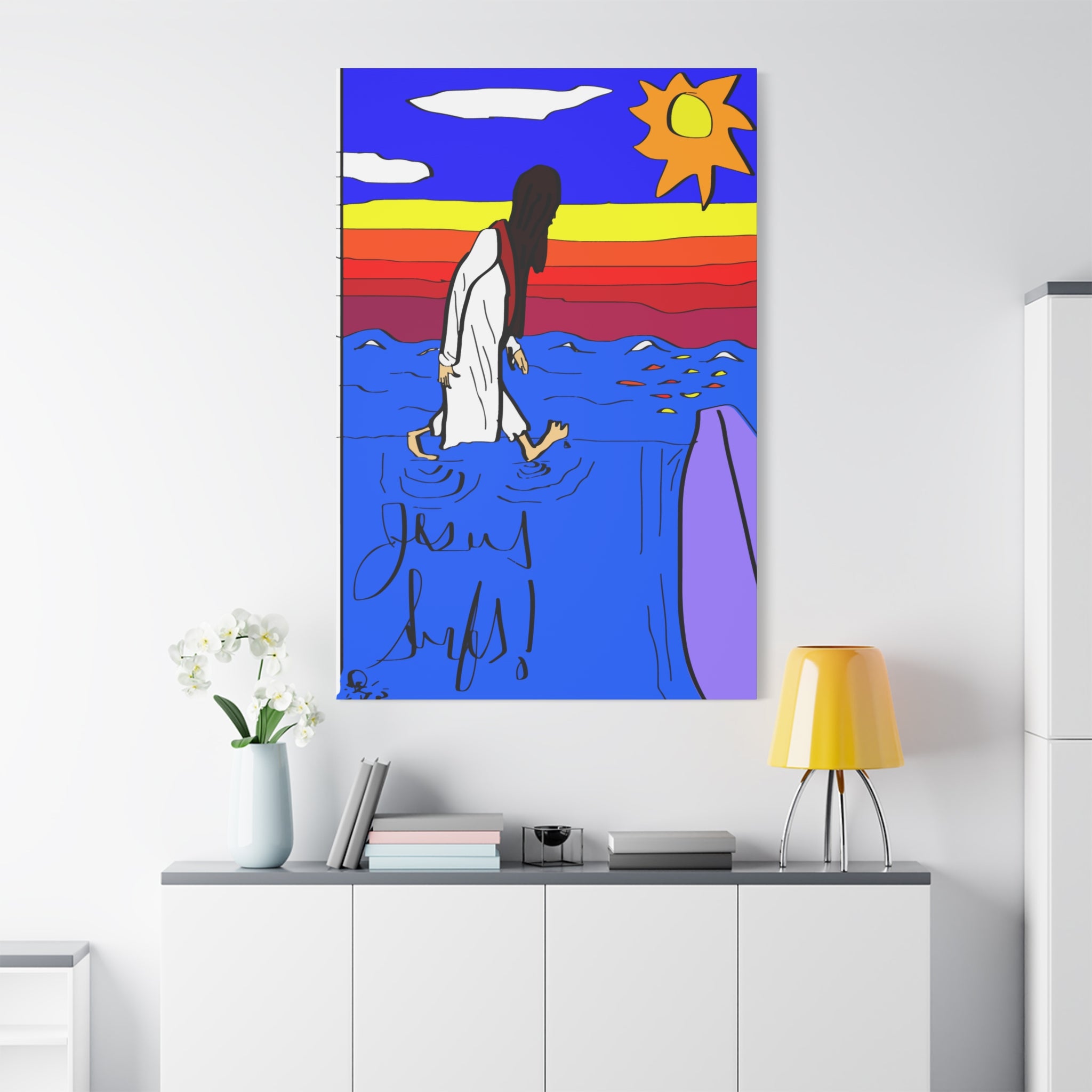 Jesus Surfs “ Walks On Water” Matte Canvas, Stretched, 1.25"