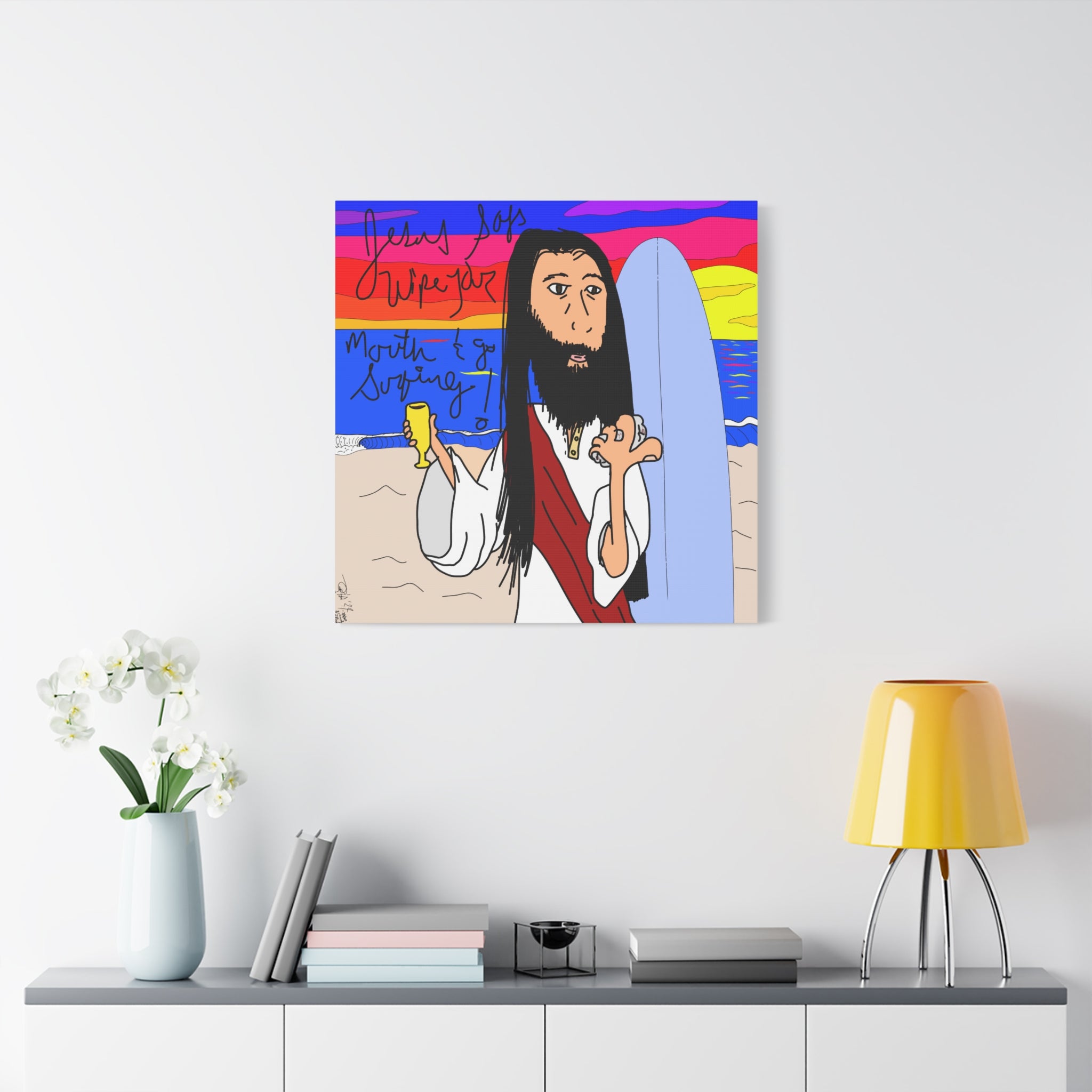 Jesus Surfs - Wipe Your Mouth & Go Surf - Matte Canvas, Stretched, 1.25"