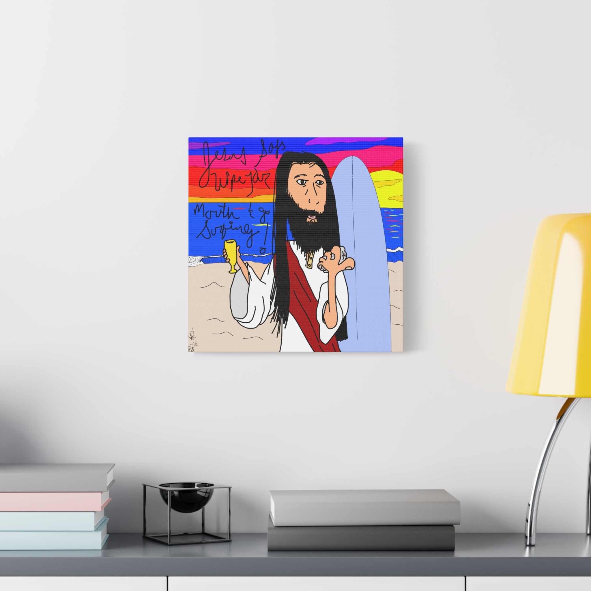 Jesus Surfs - Wipe Your Mouth & Go Surf - Matte Canvas, Stretched, 1.25"