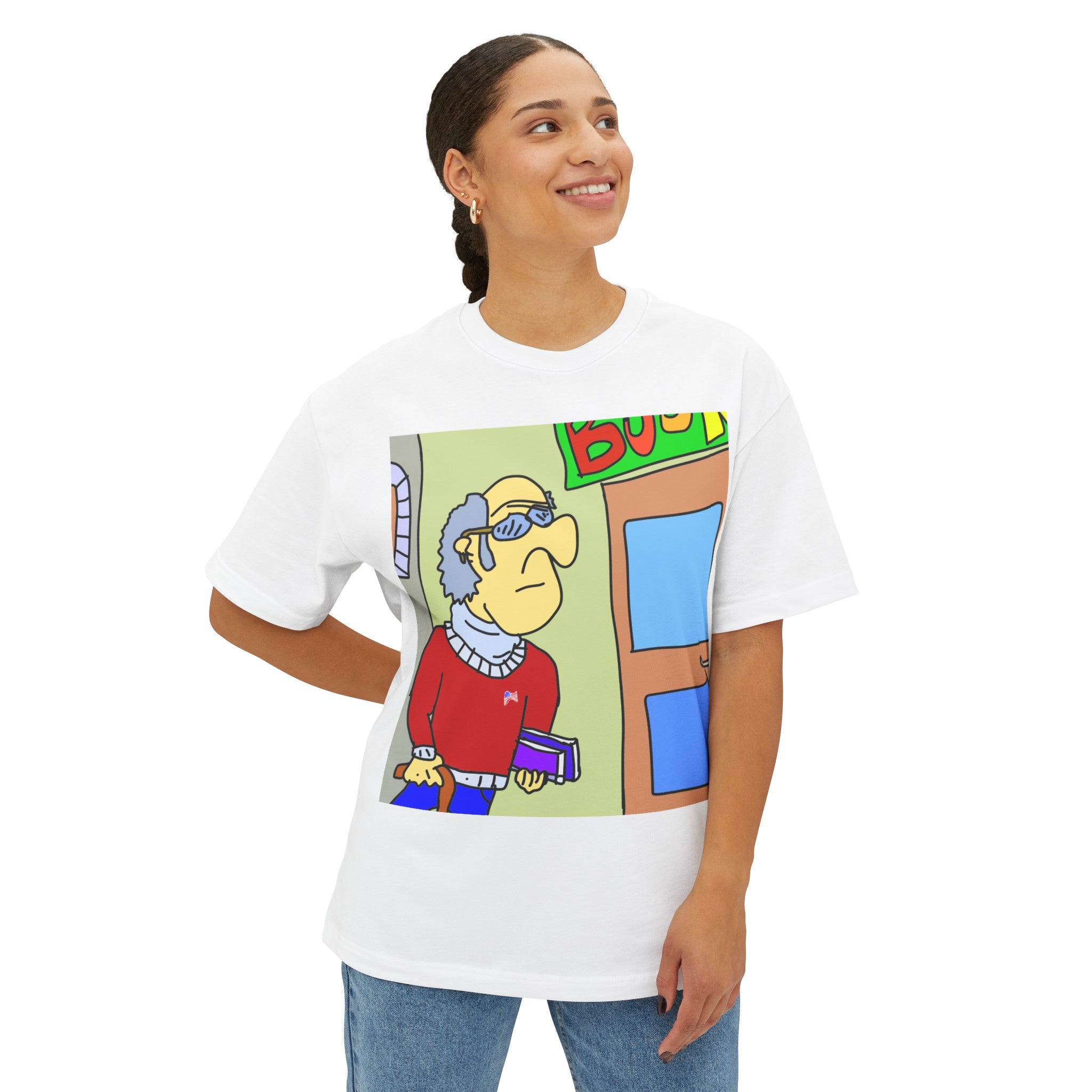 Time Traveling Bookstore George Unisex Oversized Boxy Tee