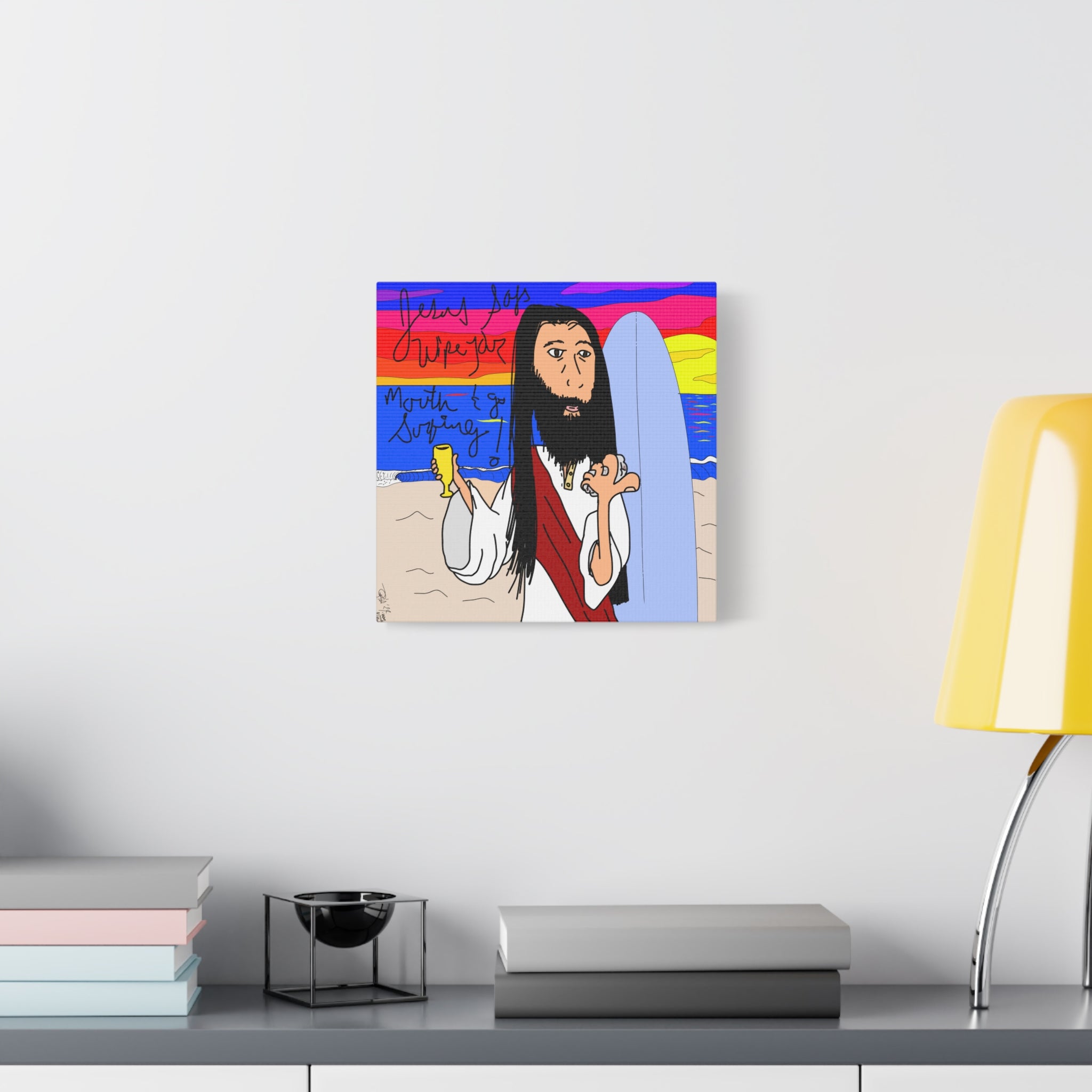 Jesus Surfs - Wipe Your Mouth & Go Surf - Matte Canvas, Stretched, 1.25"