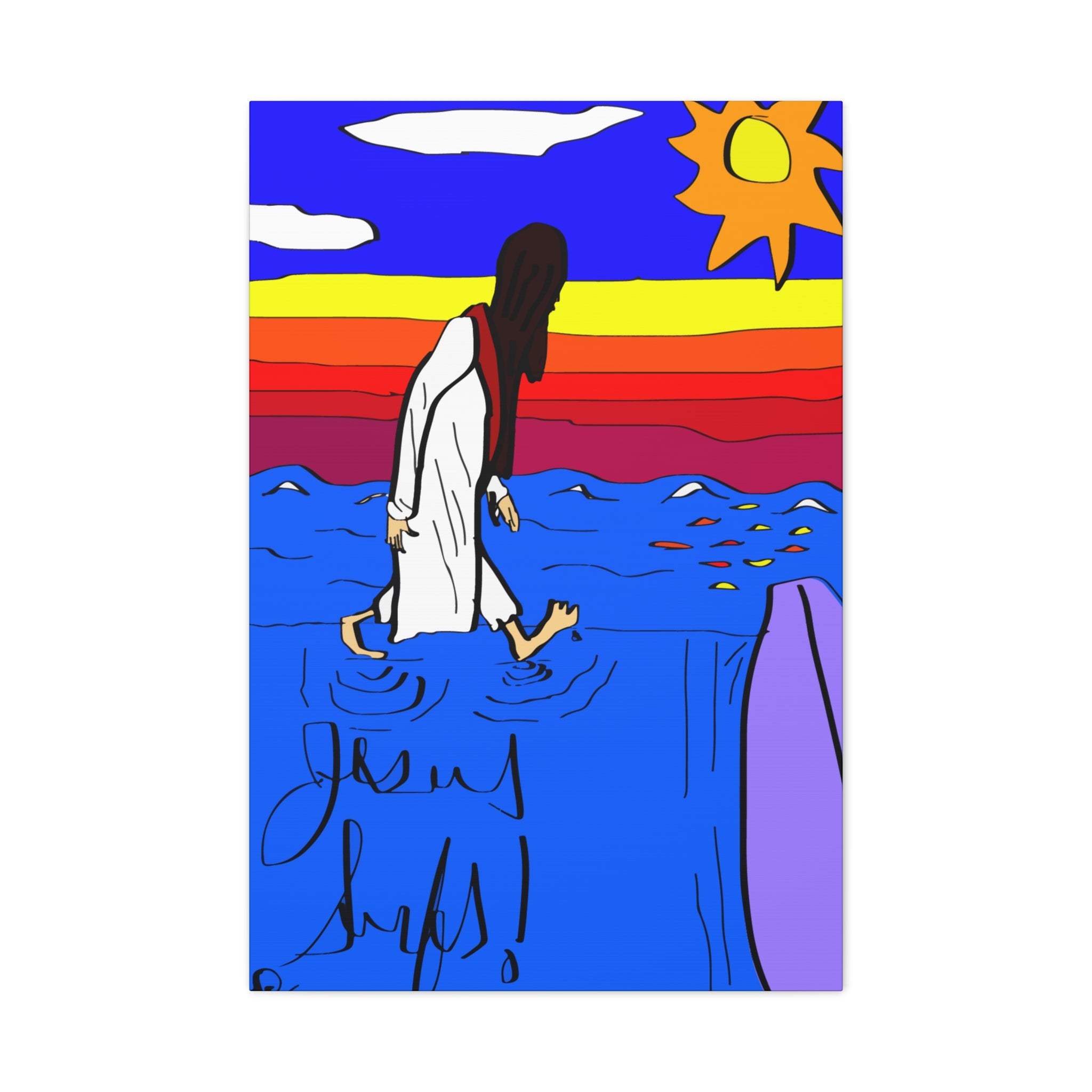 Jesus Surfs “ Walks On Water” Matte Canvas, Stretched, 1.25"
