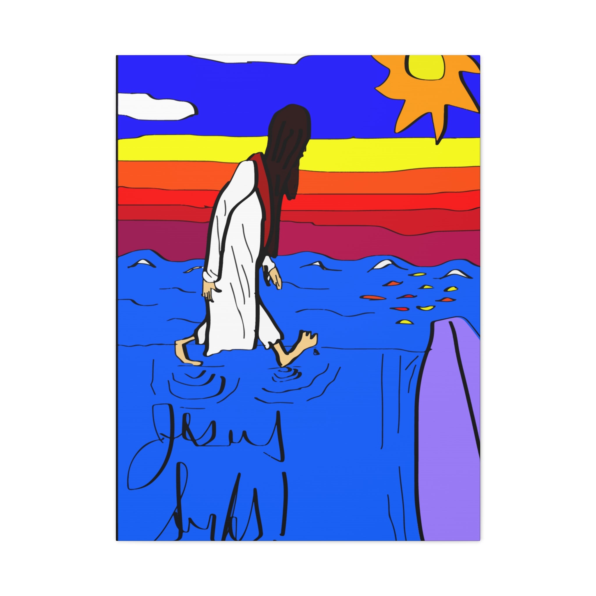 Jesus Surfs “ Walks On Water” Matte Canvas, Stretched, 1.25"