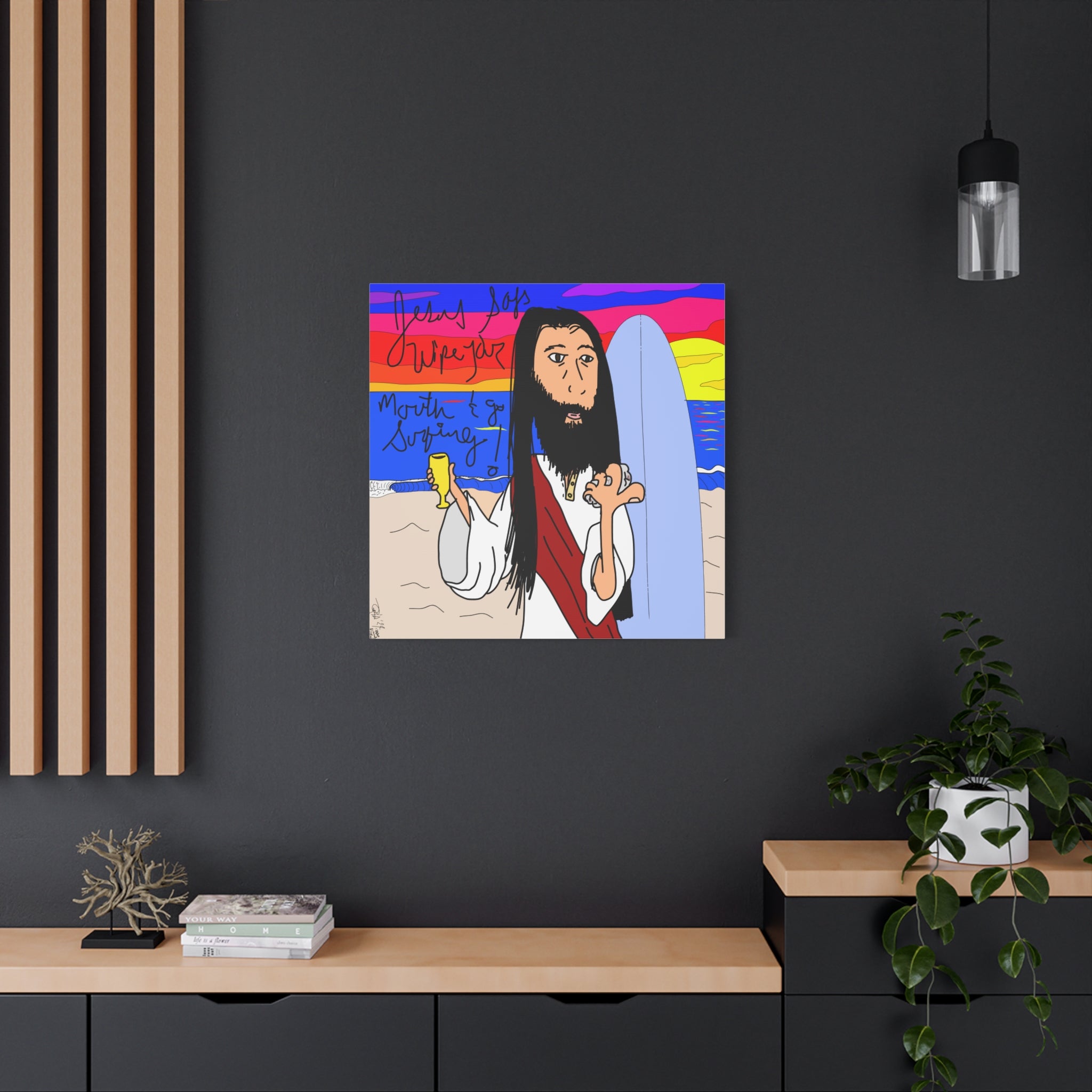 Jesus Surfs - Wipe Your Mouth & Go Surf - Matte Canvas, Stretched, 1.25"