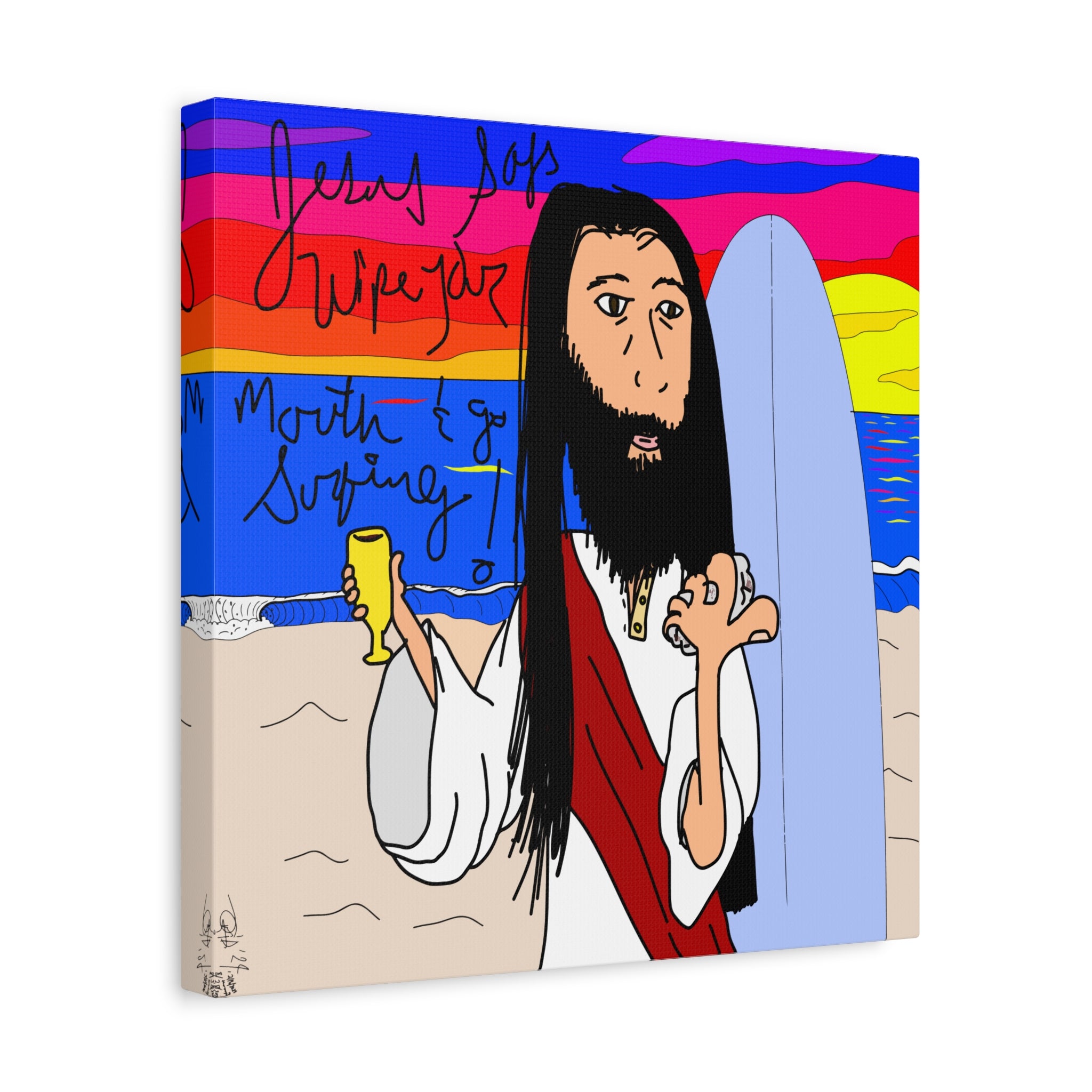 Jesus Surfs - Wipe Your Mouth & Go Surf - Matte Canvas, Stretched, 1.25"