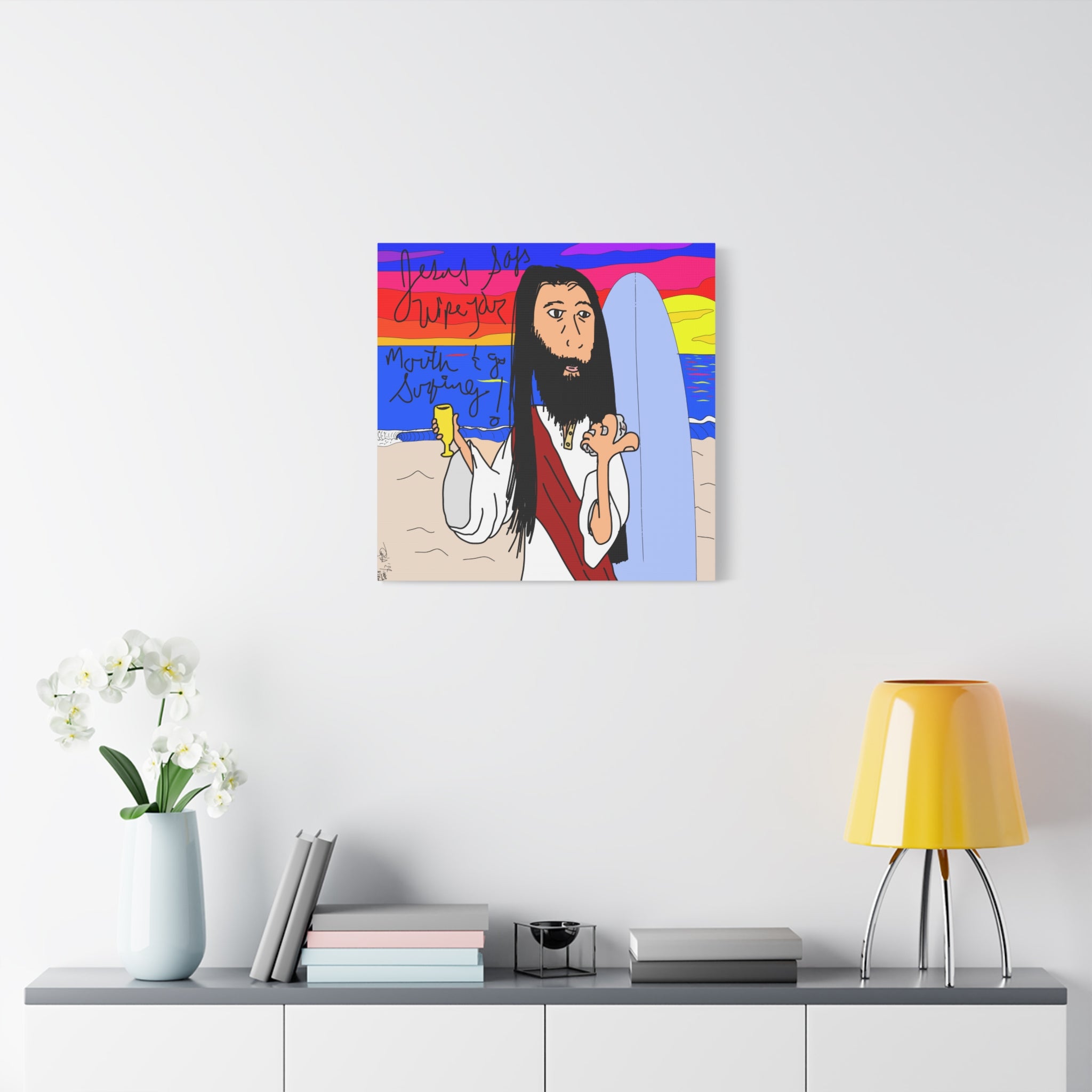 Jesus Surfs - Wipe Your Mouth & Go Surf - Matte Canvas, Stretched, 1.25"