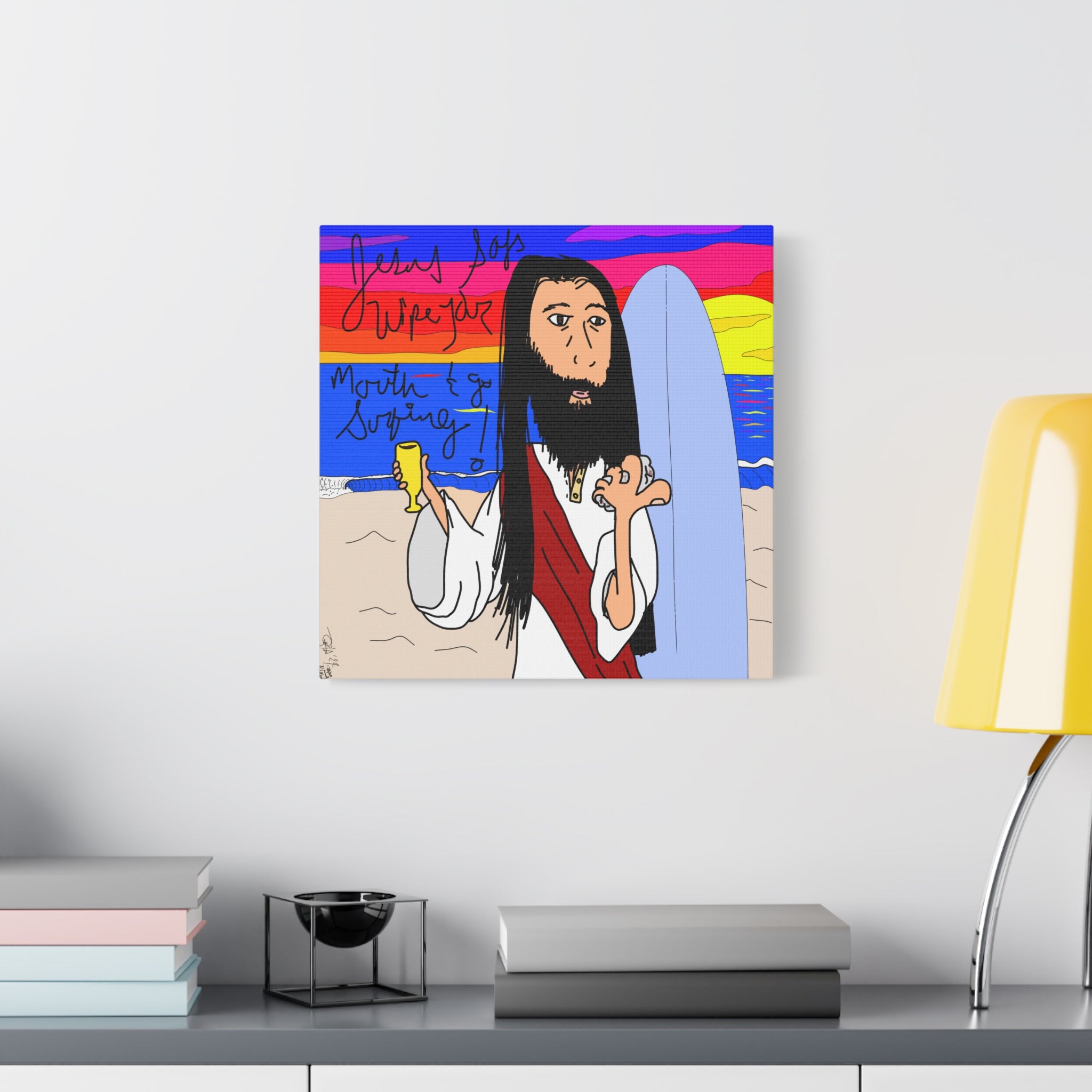 Jesus Surfs - Wipe Your Mouth & Go Surf - Matte Canvas, Stretched, 1.25"