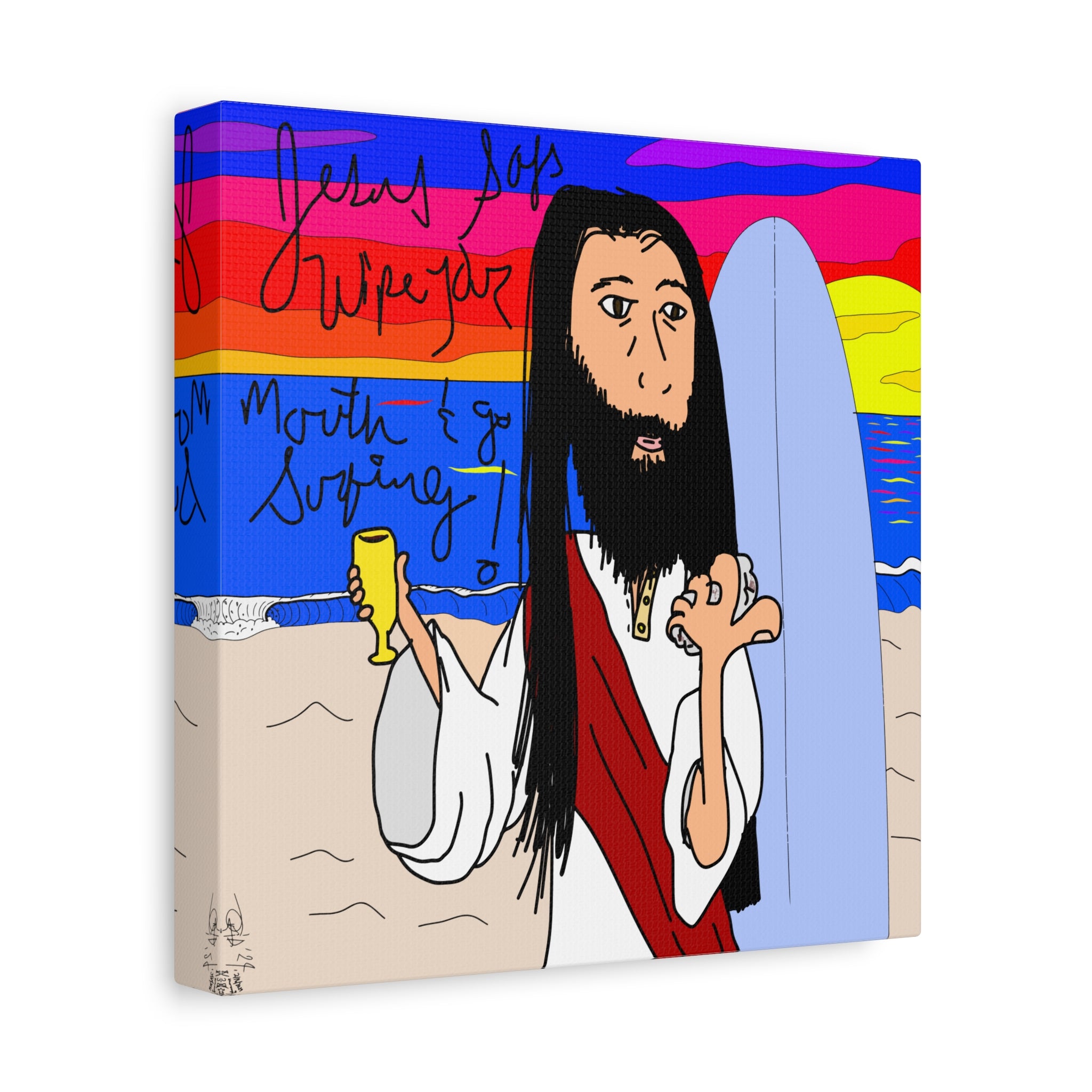 Jesus Surfs - Wipe Your Mouth & Go Surf - Matte Canvas, Stretched, 1.25"