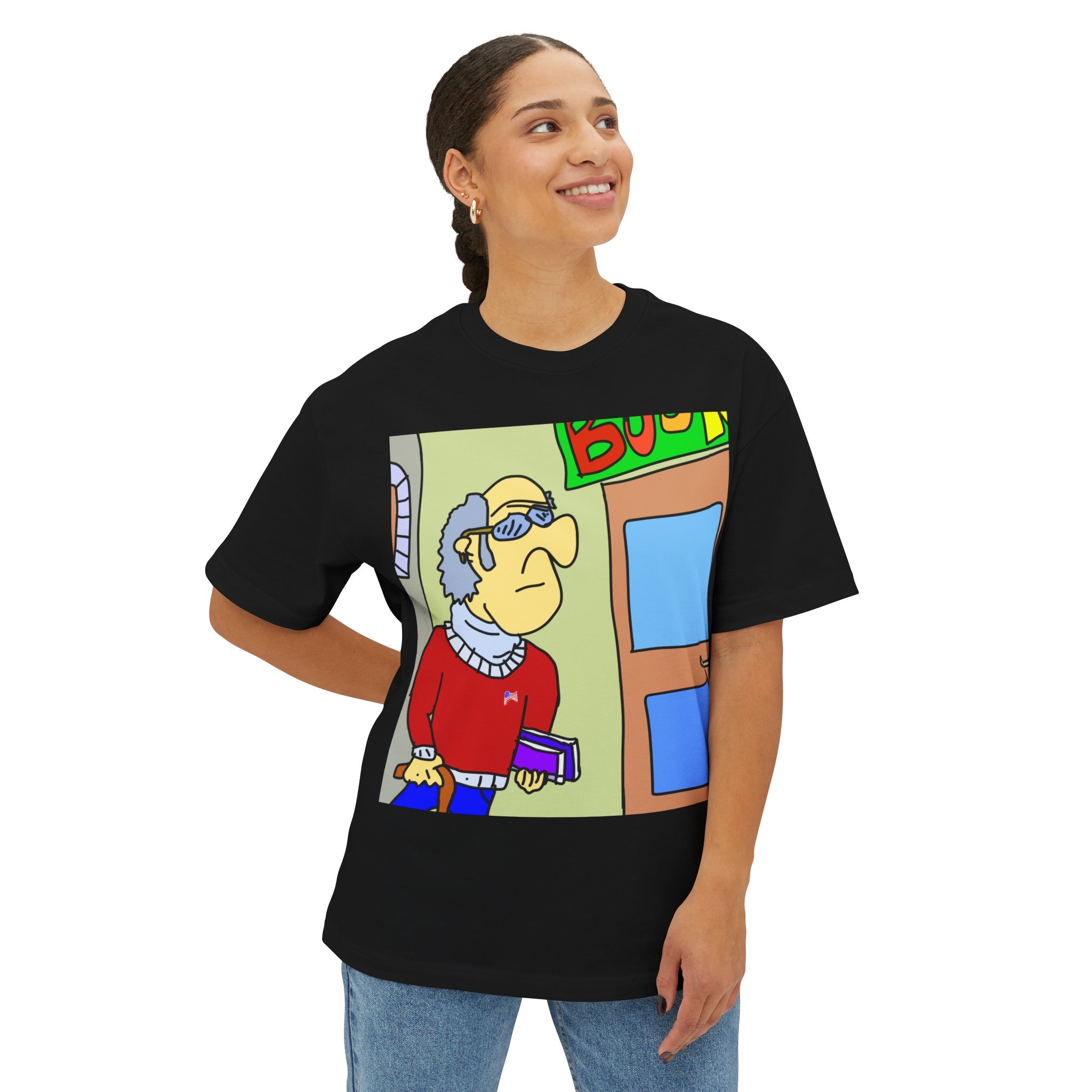 Time Traveling Bookstore George Unisex Oversized Boxy Tee