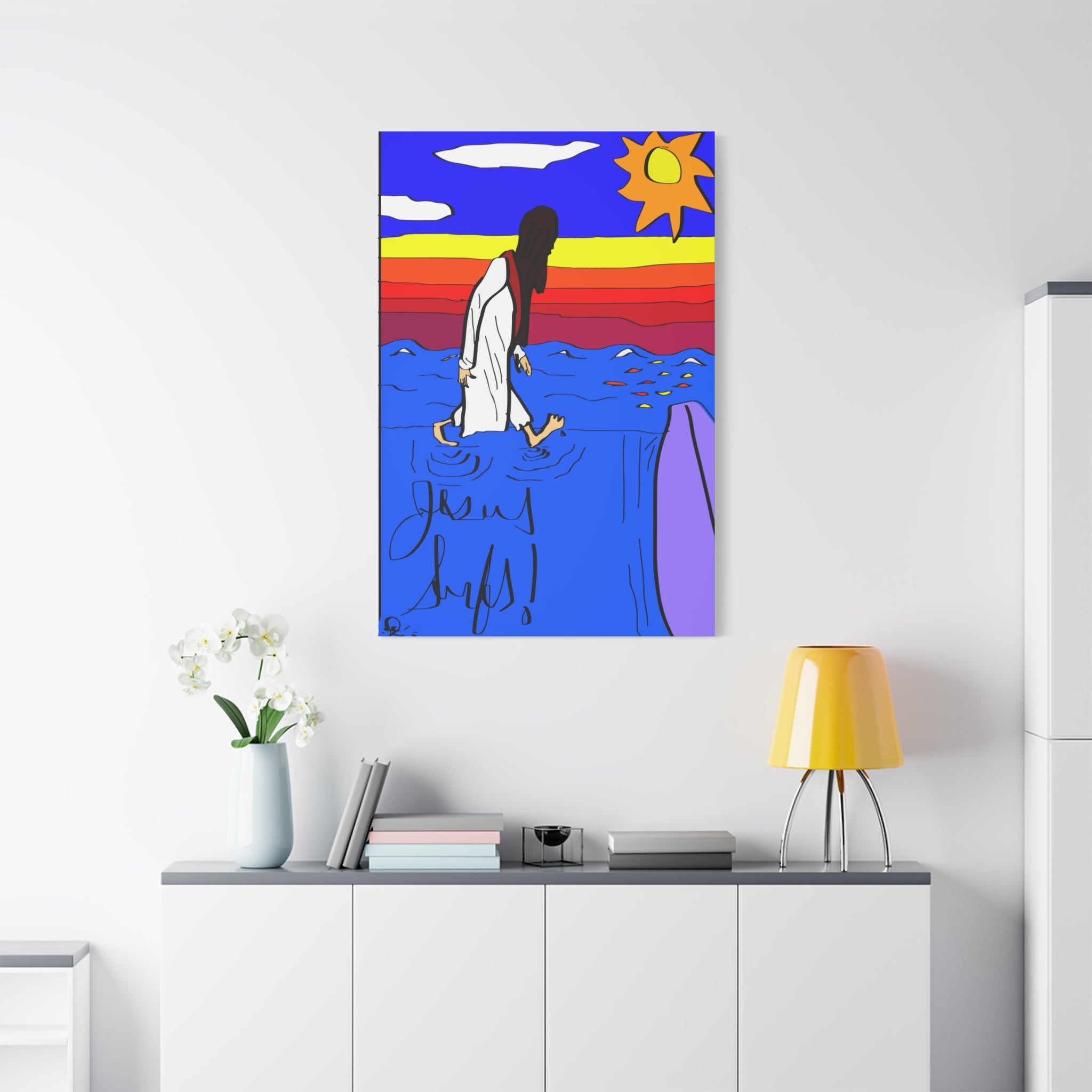 Jesus Surfs “ Walks On Water” Matte Canvas, Stretched, 1.25"