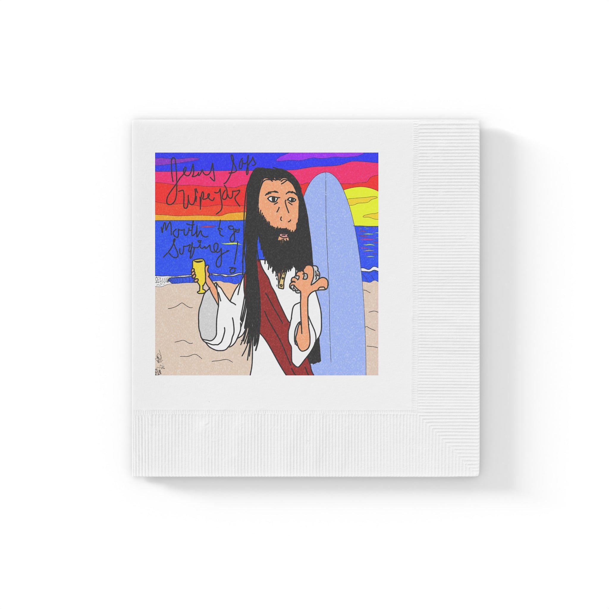 Jesus Surfs - Wipe Your Mouth & Go Surf - White Coined Napkins