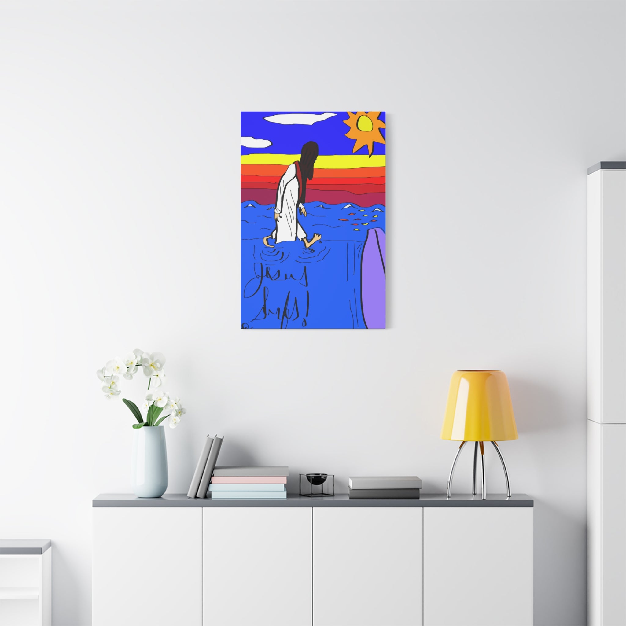 Jesus Surfs “ Walks On Water” Matte Canvas, Stretched, 1.25"