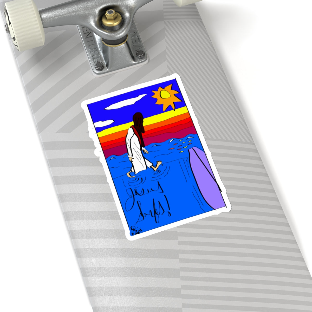 Jesus Surfs “Walks On Water” Kiss-Cut Stickers