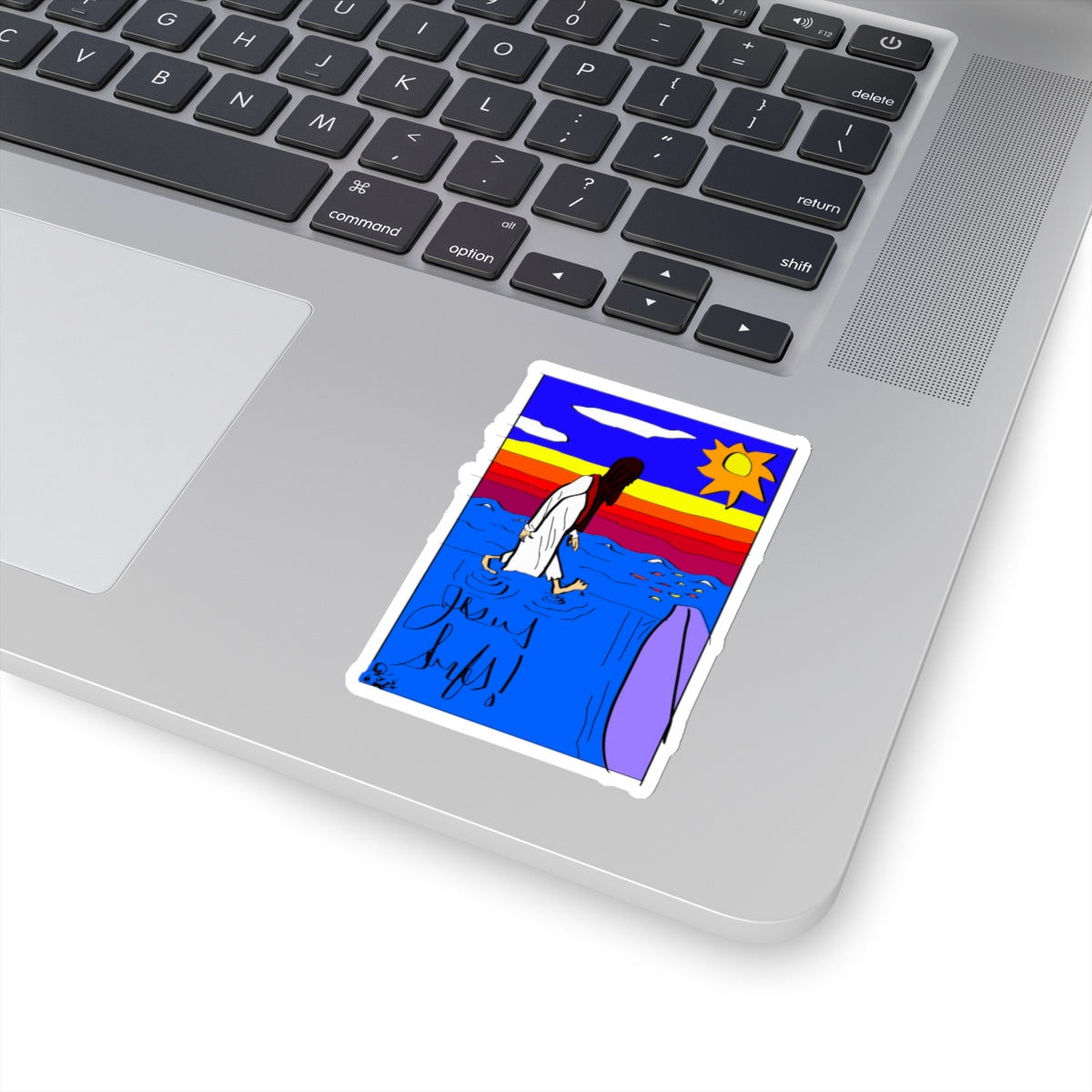 Jesus Surfs “Walks On Water” Kiss-Cut Stickers
